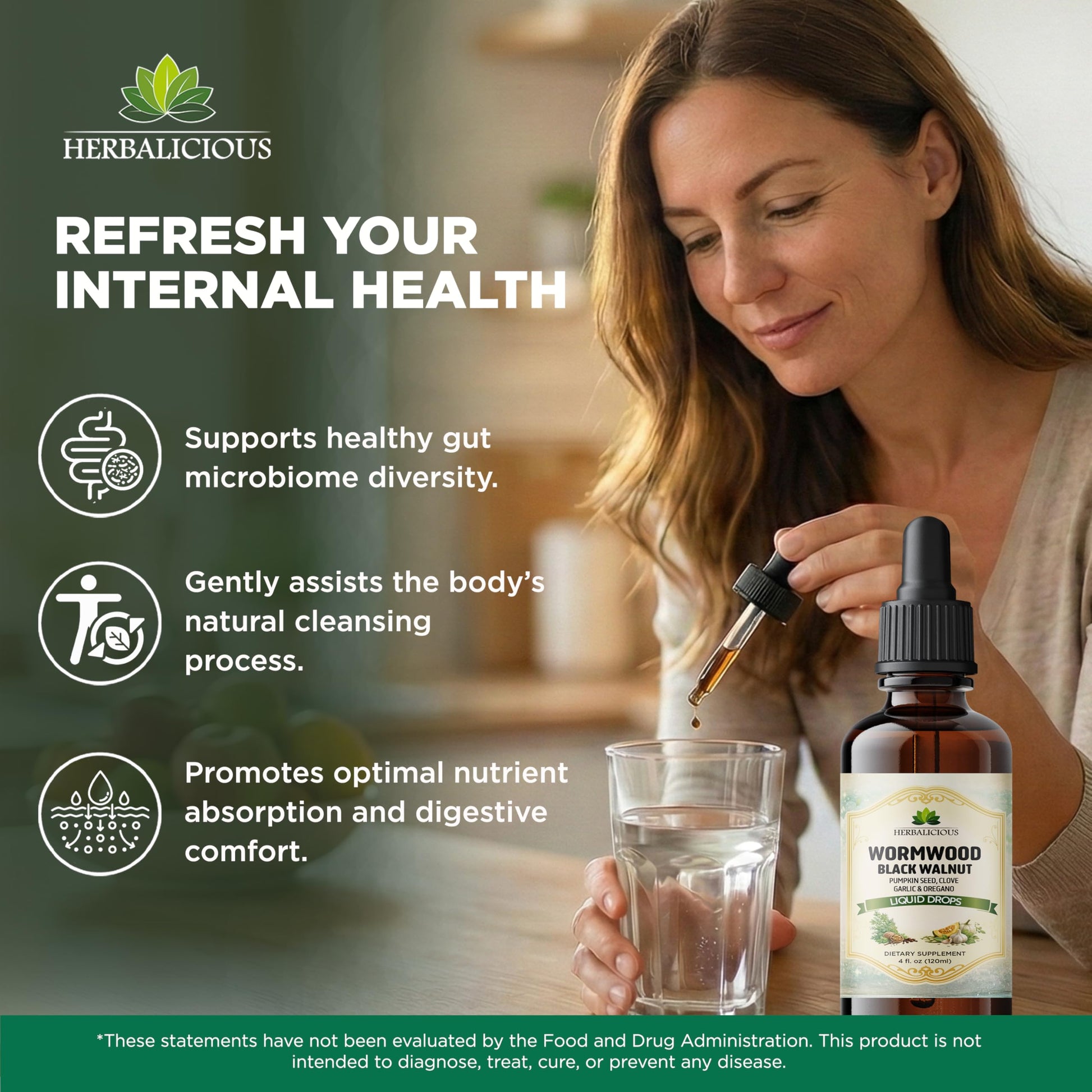 HEBRALICIOUS Wormwood Black Walnut Liquid Drops – Herbal Blend with Pumpkin Seed, Clove, Garlic & Oregano Oil – Alcohol Free Herbal Tincture – Liquid Dietary Supplement, 4 fl oz (120ml) HERBALICIOUSAu supplements