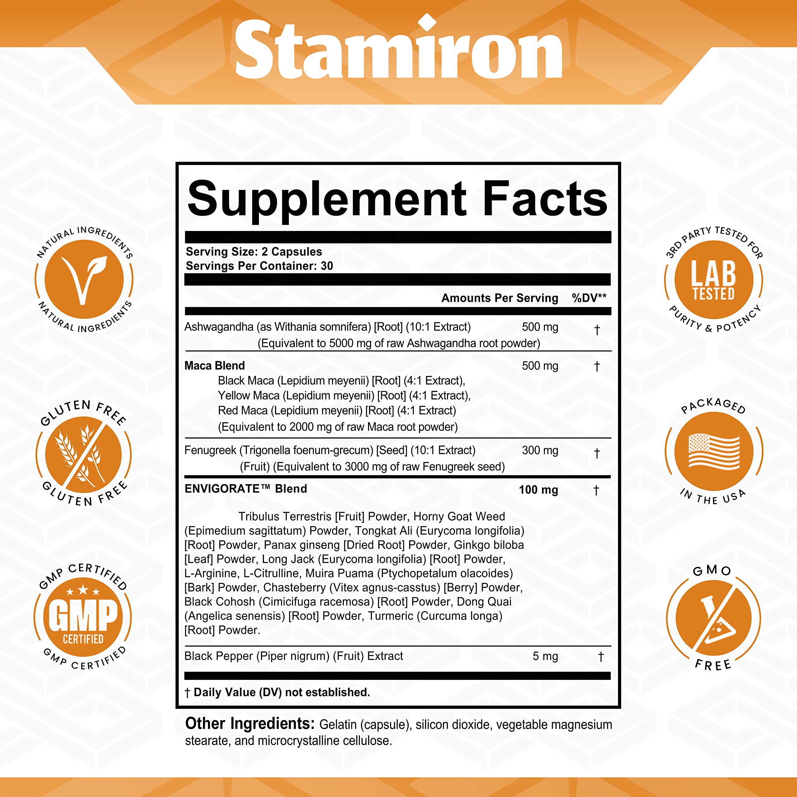 Stamiron Maca Root 2000mg Fenugreek 3000mg Ashwagandha 5000mg Supplement StamironAu supplements