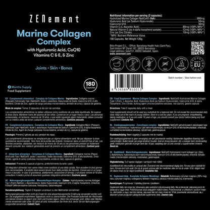 Marine Collagen Complex, with Hyaluronic Acid, CoQ10, Vitamins C & E, & Zinc, 180 Capsules ZenementUS supplements
