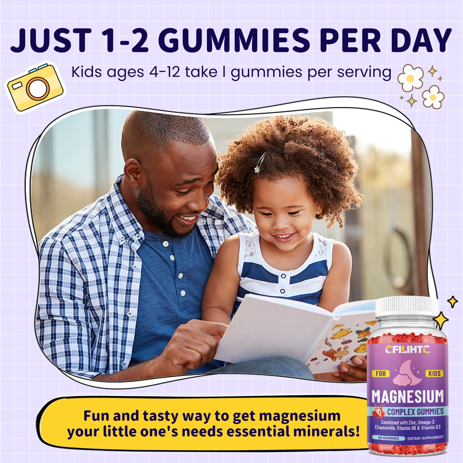 Kids Magnesium Gummies-Magnesium Glycinate Gummies for Kids Supplement-w/Zinc, Chamomile, Omega-3, Vitamin B6, D3 - for Sleep, Relaxation, Brain, Bones, Children's Calm, Sugar Free Strawberry 60ct CFILIHTCAu supplements