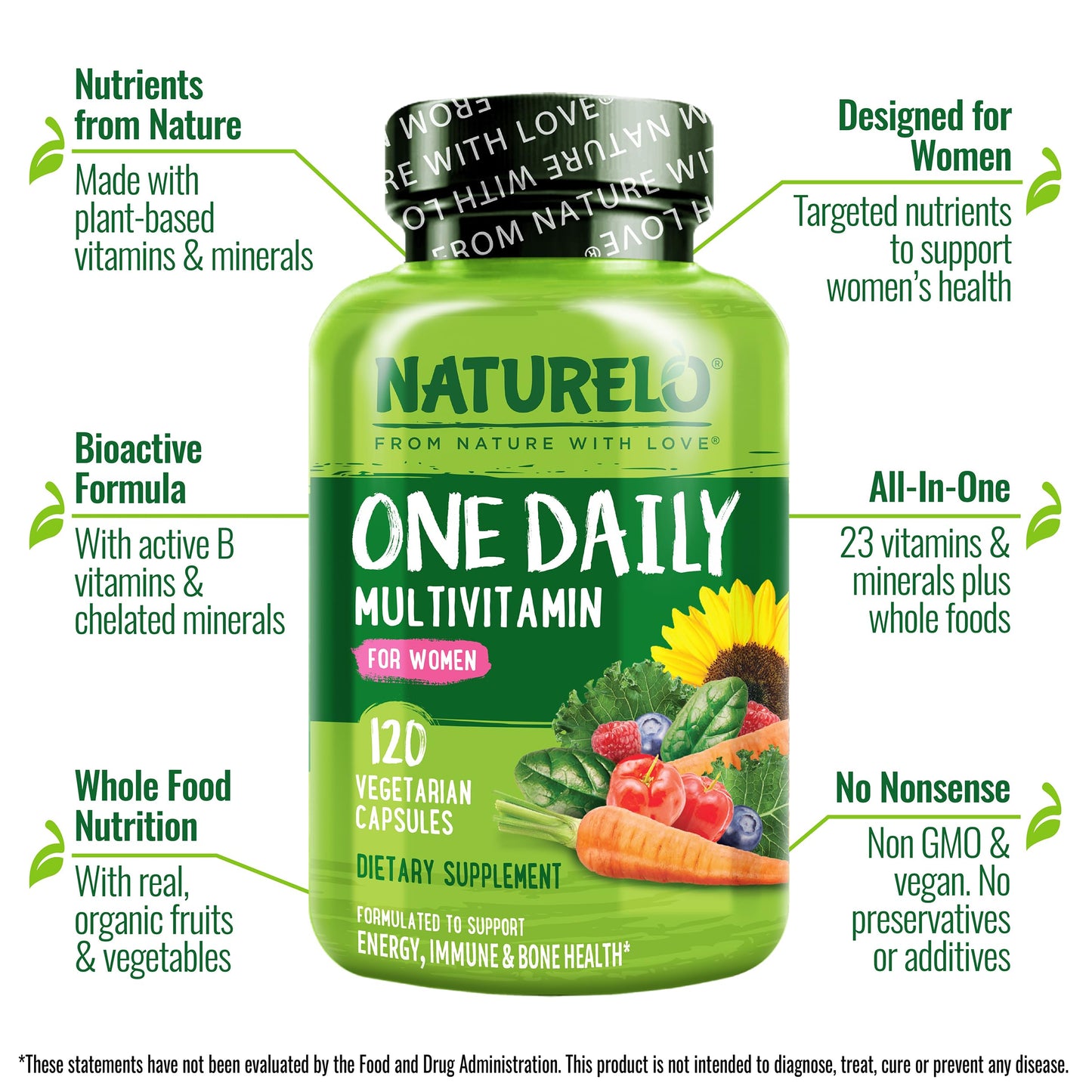 NATURELO One Daily Multivitamin for Women - Energy Support - Whole Food Supplement NATURELOUS supplements