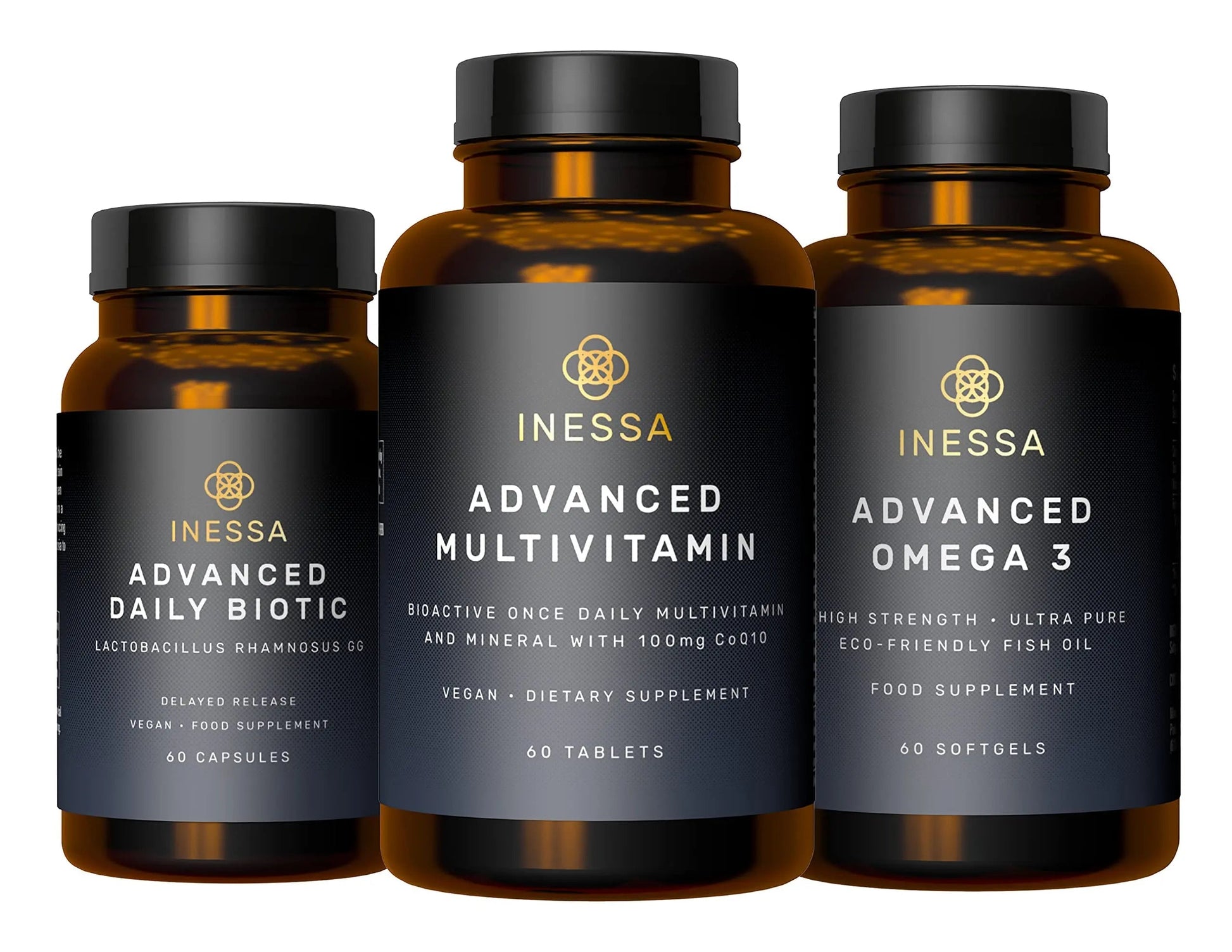 Inessa Essential Wellness Bundle | Multivitamin, Probiotic & Omega 3 Produced to a Clinical Grade for Optimal Wellness for Men and Woman InessaAu supplements