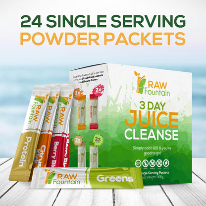 Raw Fountain 3 Day Juice Cleanse Detox, Weight Management Program, 24 Powder Packets Raw FountainUS supplements