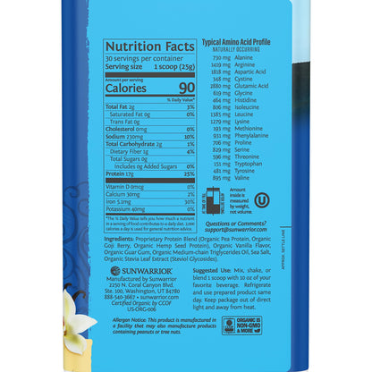 Sunwarrior Vegan Protein Powder Organic Plant-Based Protein | BCAA Amino Acids Hemp Seed Plant Protein | Soy Free Dairy Free Gluten Free Synthetic Free Non-GMO SunwarriorUS supplements