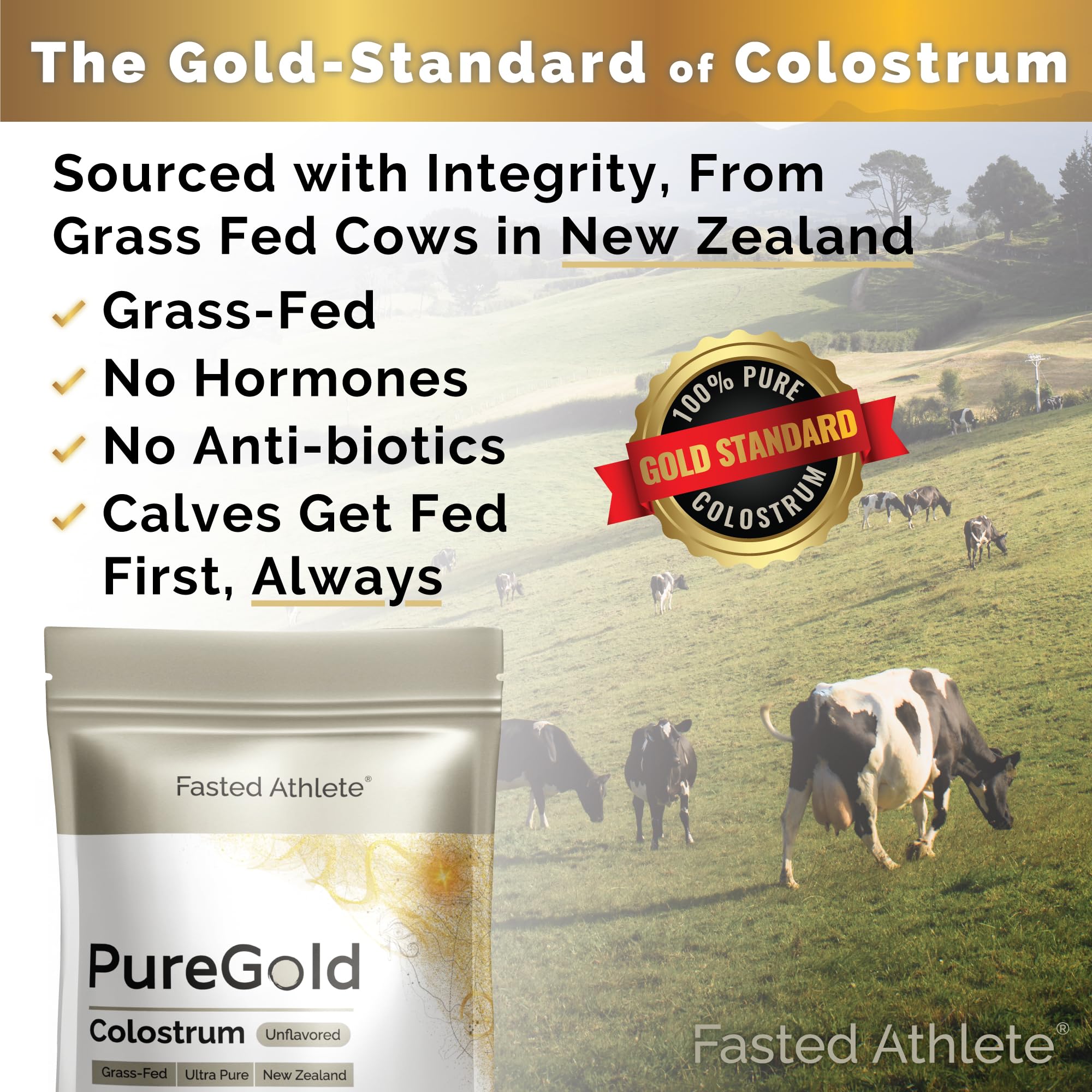 PureGold - Bovine Colostrum Powder - 100% Pure New Zealand Grass Fed, Supports Gut Health, Skin, Hair, & Immunity – Colostrum Supplement, Unflavored, 30 Travel Packets Fasted AthleteAu supplements