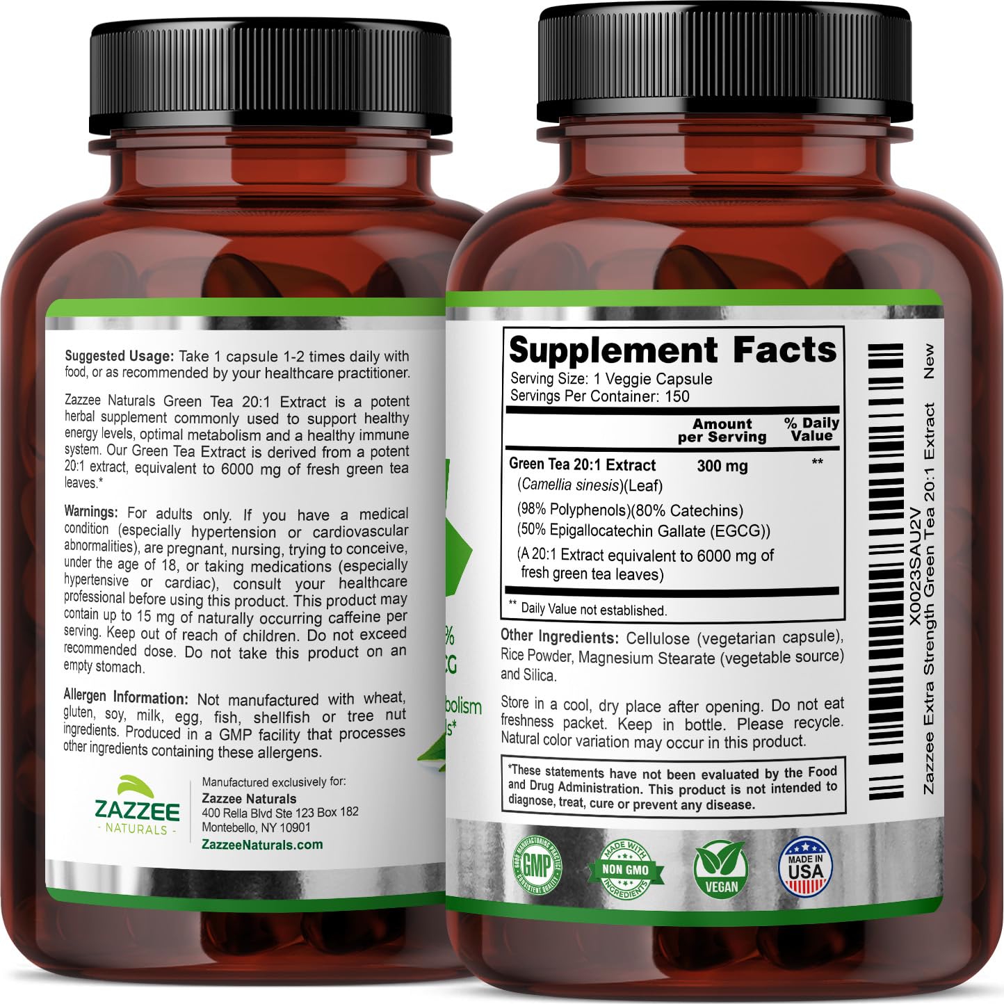 Zazzee Extra Strength Green Tea 20:1 Extract, 6000 mg Strength, 50% EGCG ZazzeeUS supplements