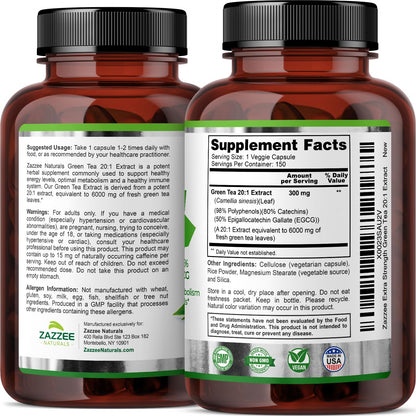 Zazzee Extra Strength Green Tea 20:1 Extract, 6000 mg Strength, 50% EGCG ZazzeeUS supplements