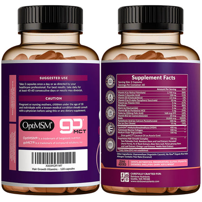 Hair Growth Vitamins for Women | Biotin 10,000mcg, Collagen, Patented OptiMSM®, goMCT Rainbow Nutrients, LLCUS supplements