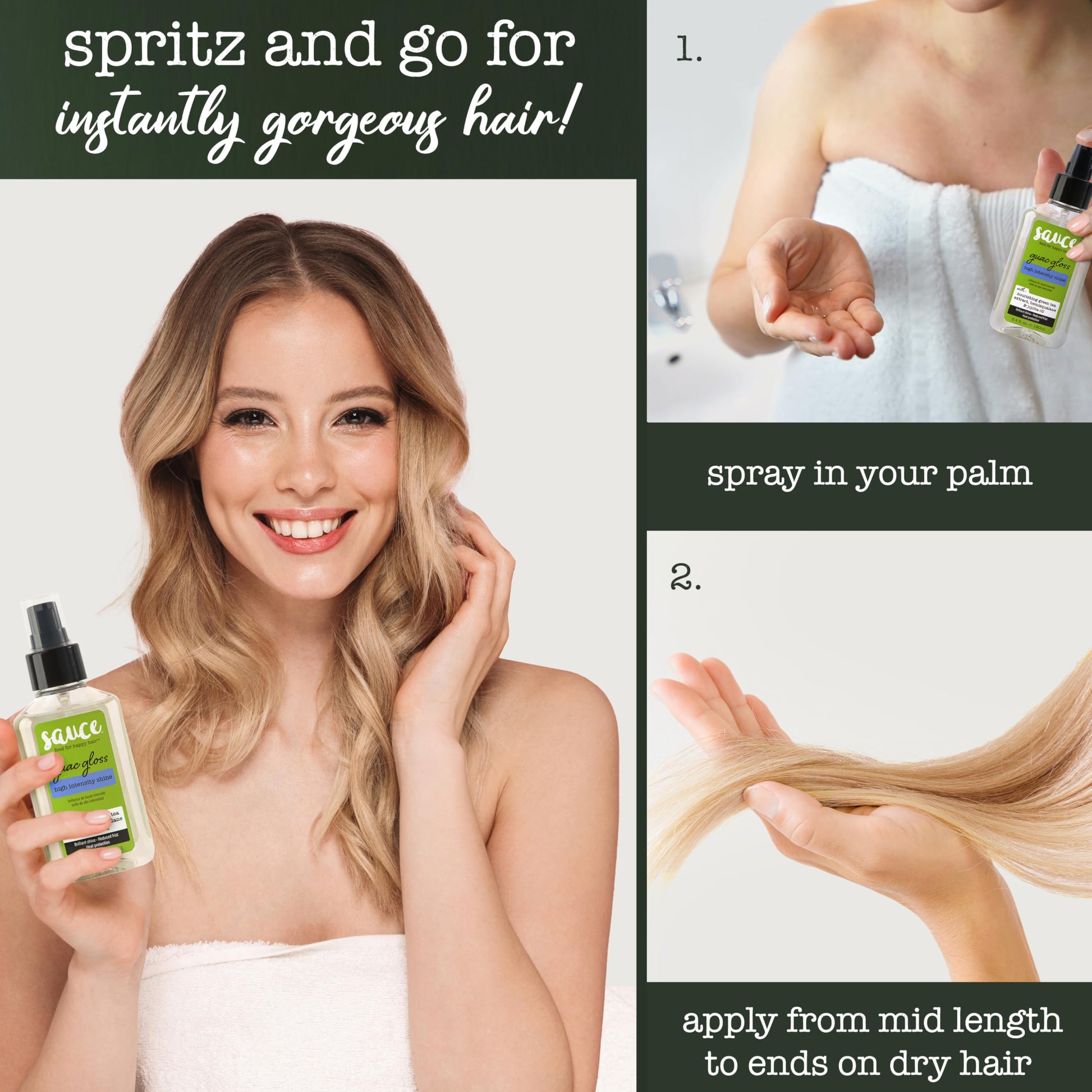 SAUCE BEAUTY Guac Hair Gloss, 3 Fl Oz High Intensity Shine, Jojoba Oil, Green Tea Extract & Squalane to Smooth, Boost Shine & Control Frizz for Sleeker, Softer, More Manageable Hair, Vegan Formula SAUCE BEAUTYAu supplements