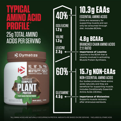 Dymatize Vegan Plant Protein, Creamy Chocolate, 25g Protein, 4.8g BCAAs, Complete DymatizeUS supplements
