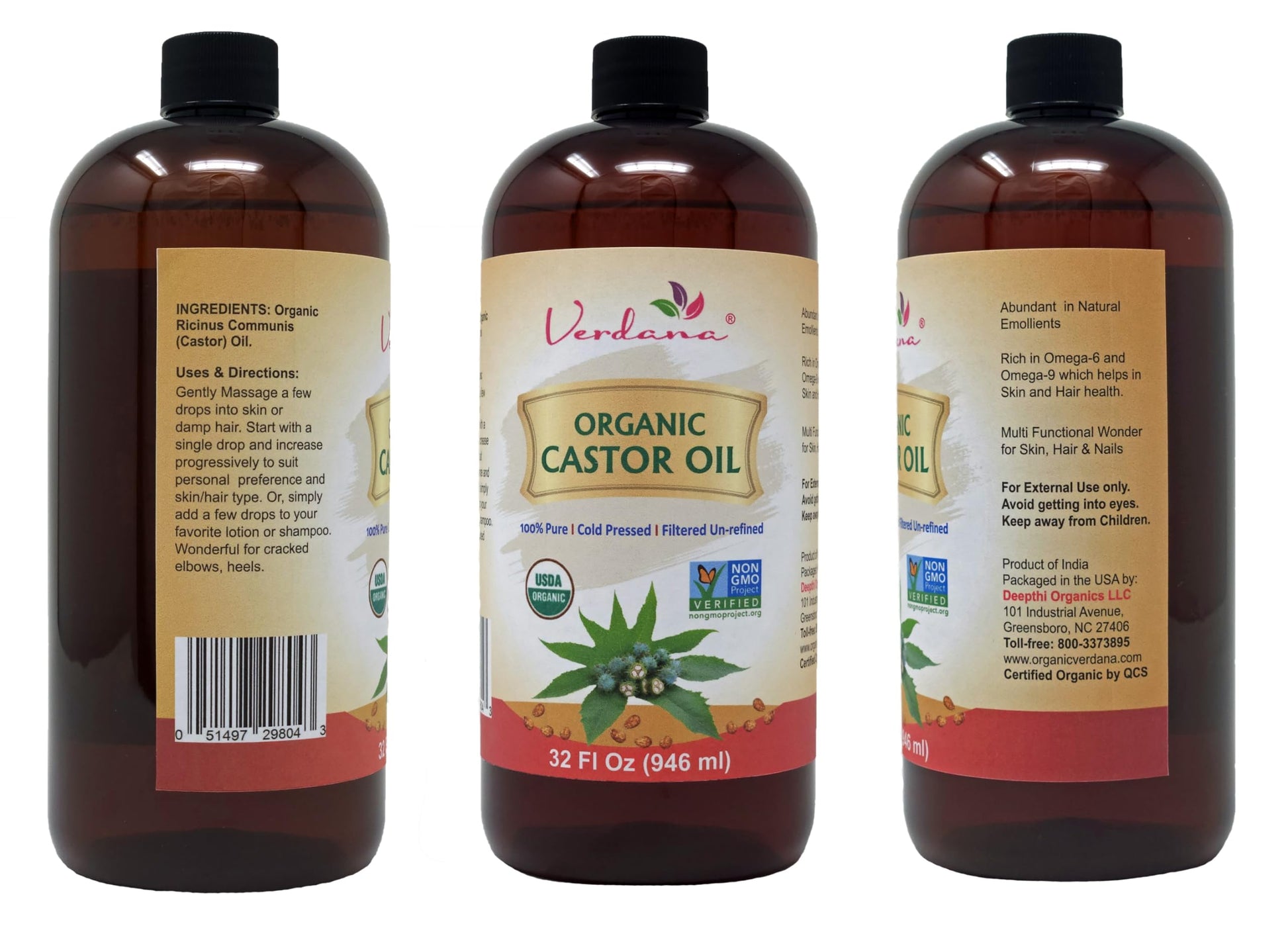 Verdana Organic Castor Oil – USDA Certified Organic – Cold Pressed, Unrefined, 100% Pure and Hexane VerdanaAu supplements