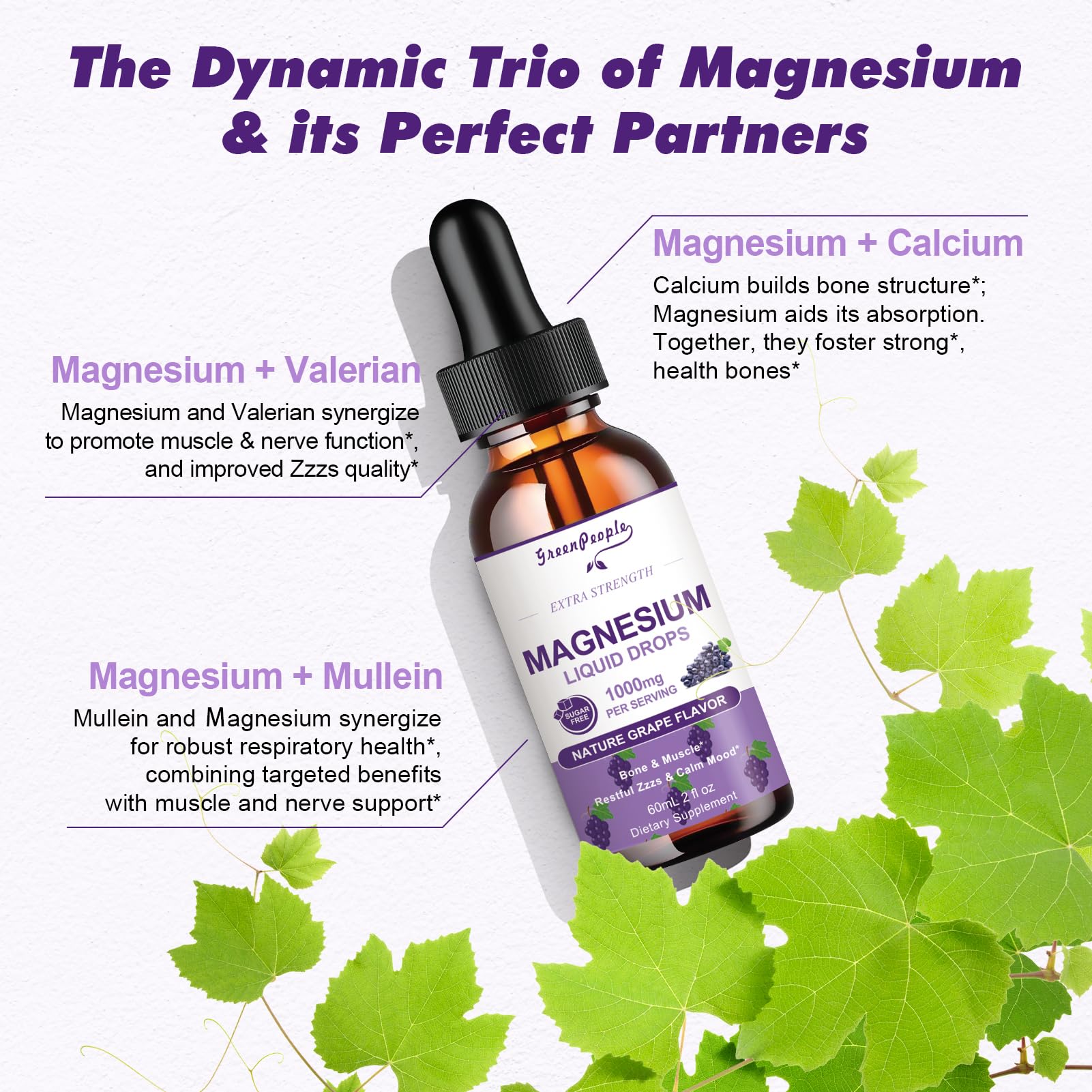 GREENPEOPLE Magnesium Glycinate Liquid Drops - 1000mg 5-in-1 High Absorption Liquid Magnesium for Sleep with D3/K2/B6 | Fast-Acting, Bone, Muscle & Sleep | Sugar-Free Grape Flavor, 2fl Oz GREENPEOPLEAu supplements