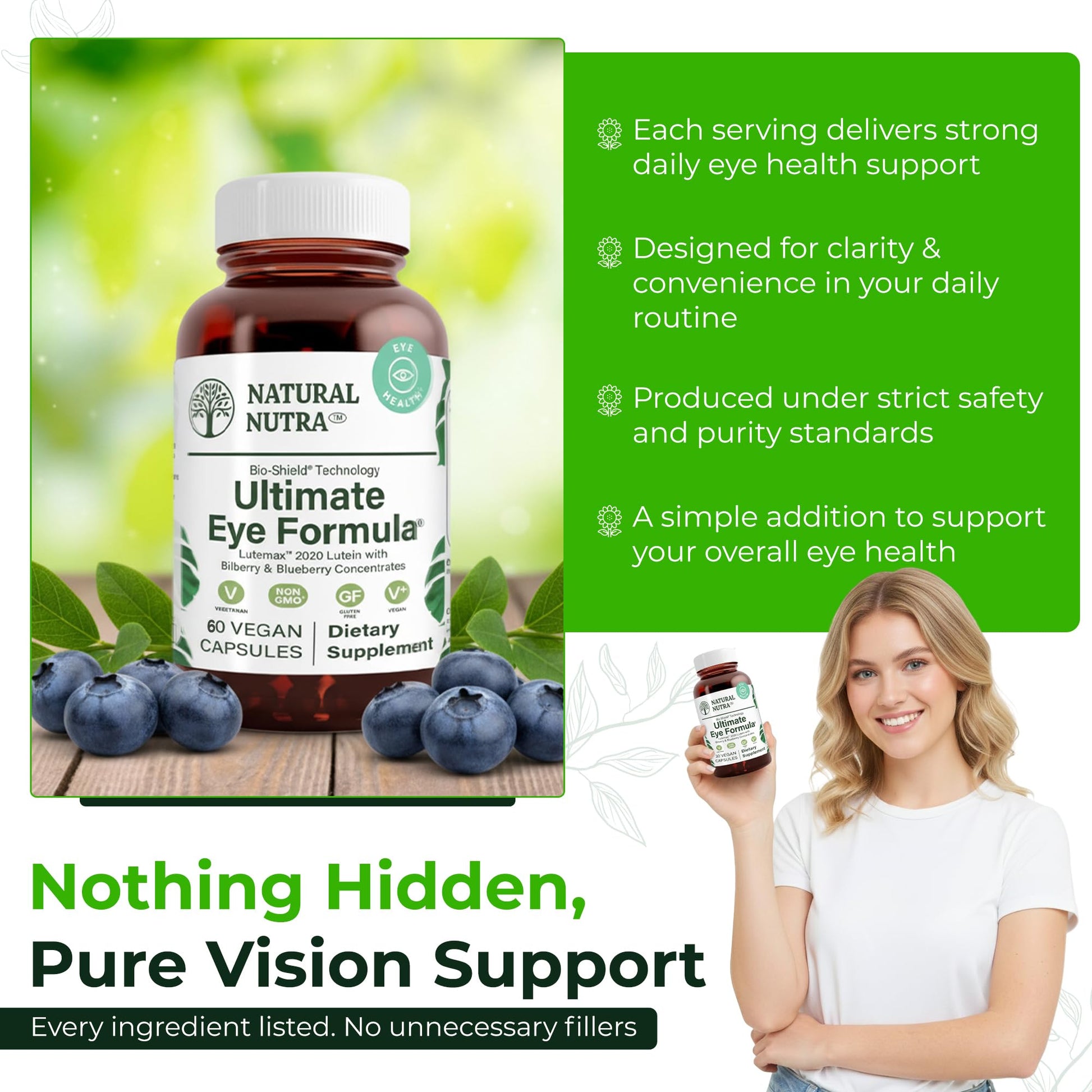 Natural Nutra Ultimate Eye Health Supplement - Bilberry & Blueberry Extract Blend for Day and Night Vision Support, Promotes Color Perception & Eye Clarity - Non-GMO, Vegan - 30 Capsules (Pack of 3) Natural NutraAu supplements
