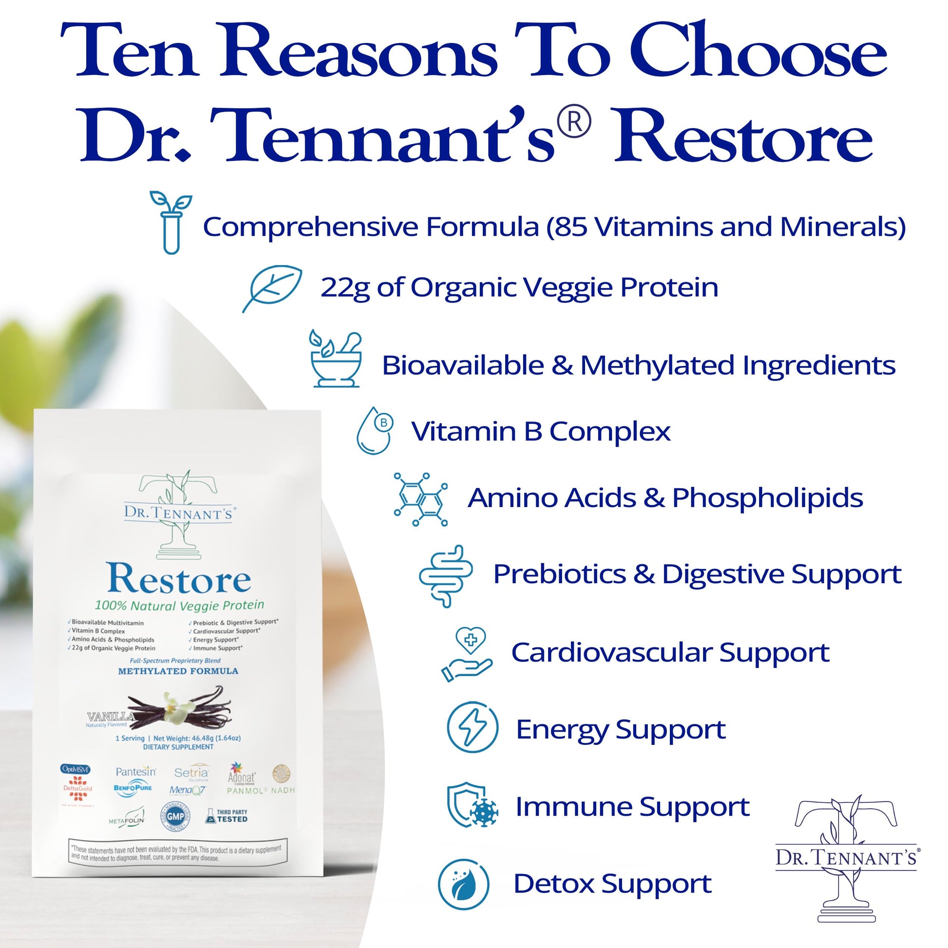 Dr. Tennant's Restore Vanilla Shake | 50+ Methylated Vitamins & Minerals | 23g Vegan Protein | Organic, Gluten-Free | Boosts Energy, Immune & Gut Health | 14-Day All-in-One Supplement Dr. Tennant'sAu supplements