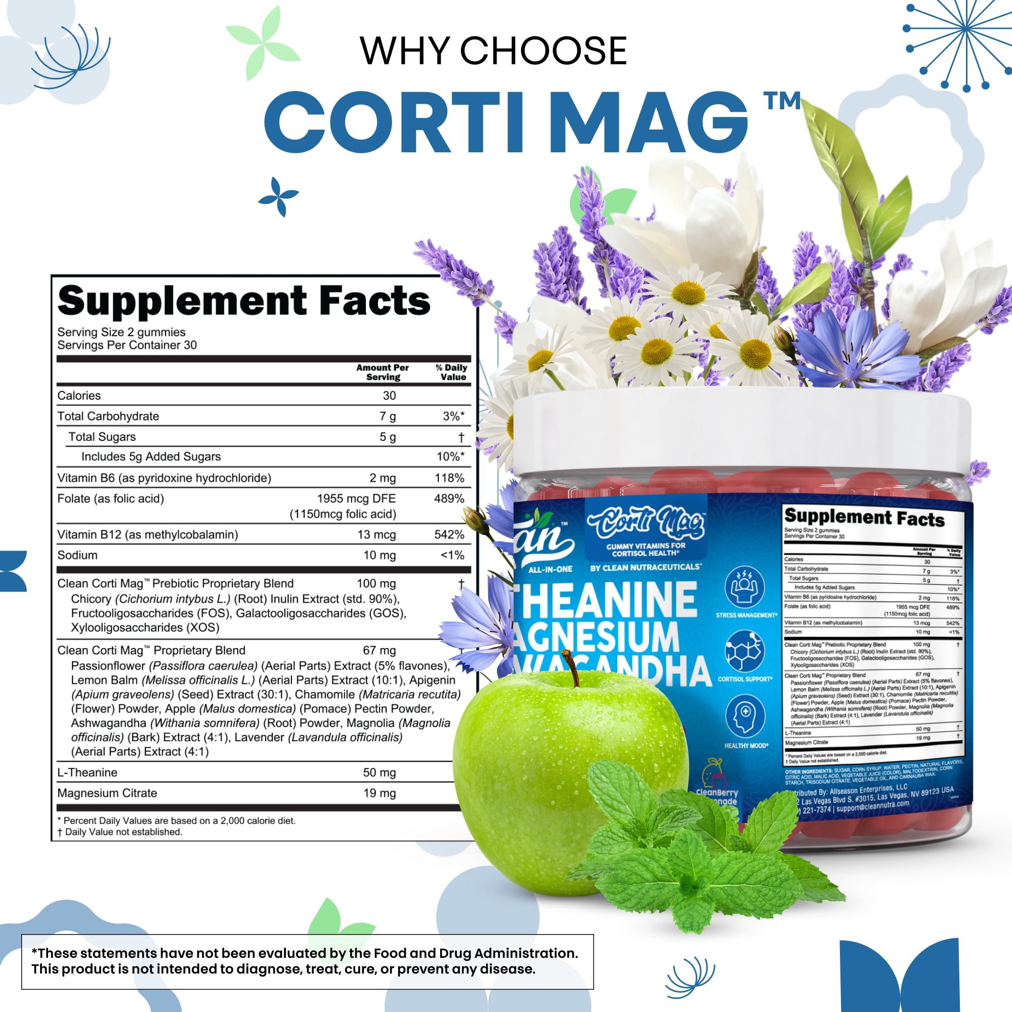 Clean Nutra Cortisol Supplement Gummies L-Theanine Magnesium Ashwagandha Apigenin Vitamin B6 Sleep and Calm Support Lavender Chicory Prebiotic Advanced Gummy Formula Clean NutraceuticalsAu supplements