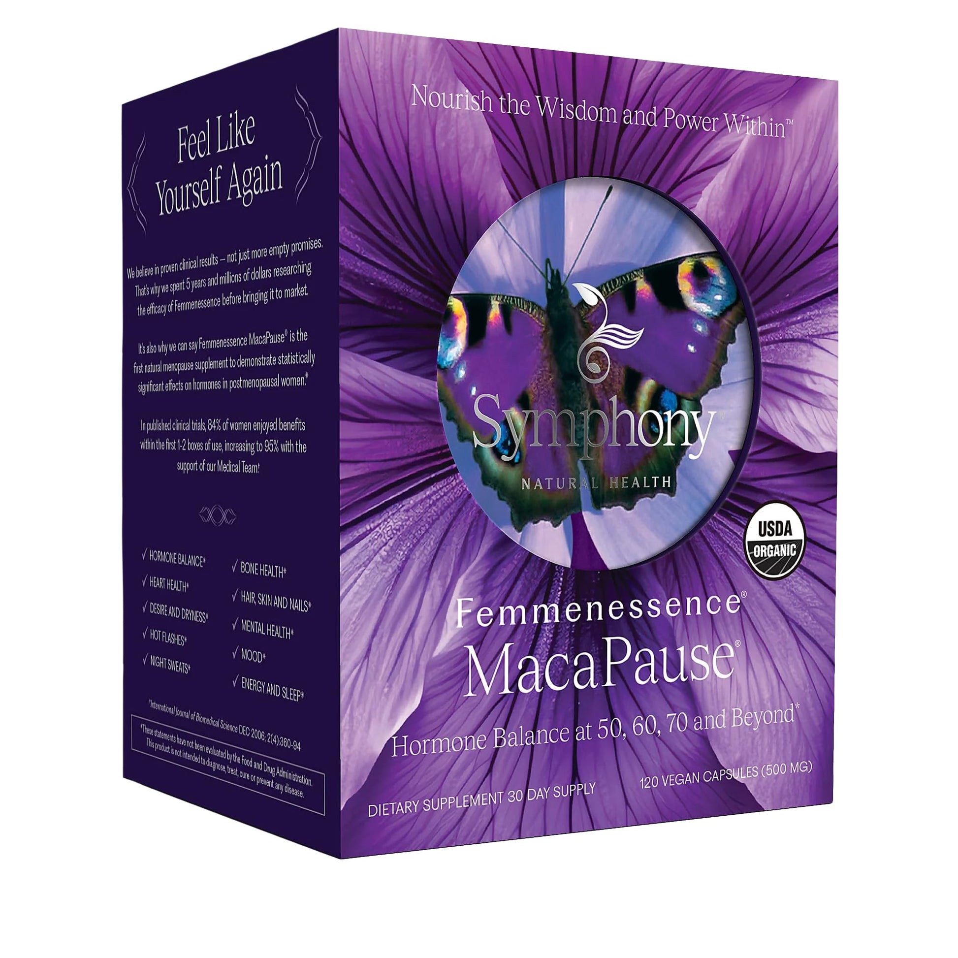 Femmenessence® MacaPause® – Clinically Proven Postmenopausal Organic Vegan Supplement for Natural Hormone Balance, Menopause Symptom Relief, Bone & Heart Health (120 Capsules, 30 Day Supply) Natural Health InternationalAu supplements
