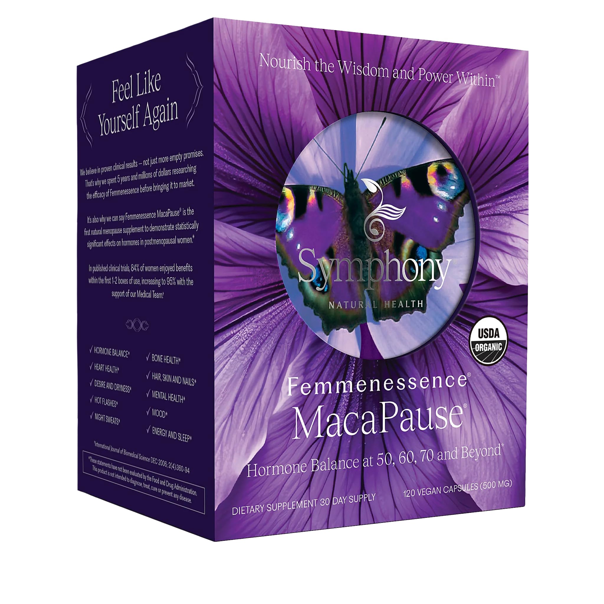 Femmenessence® MacaPause® – Clinically Proven Postmenopausal Organic Vegan Supplement for Natural Hormone Balance, Menopause Symptom Relief, Bone & Heart Health (120 Capsules, 30 Day Supply) Natural Health InternationalAu supplements