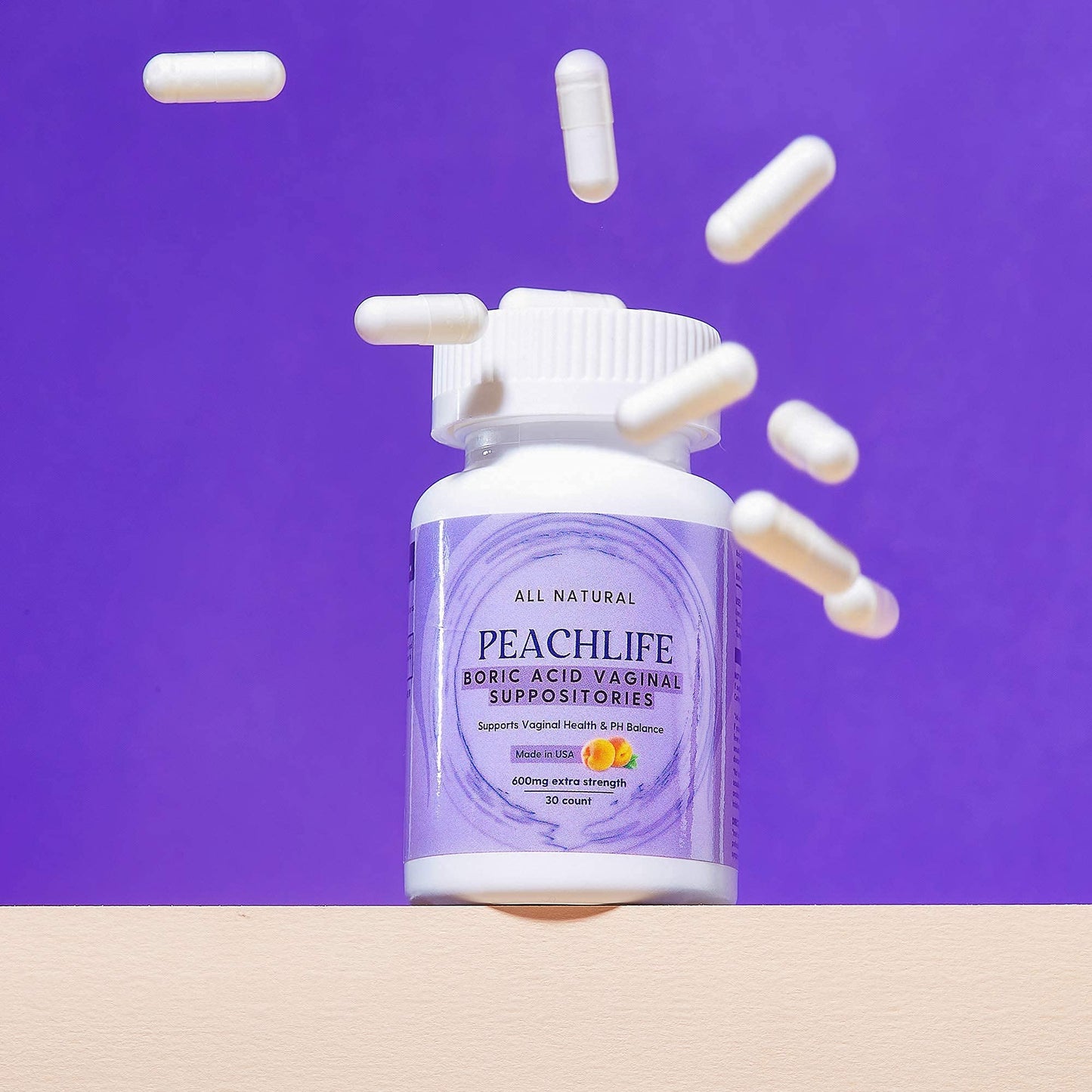 Peachlife Boric Acid Suppositories and Small Soft Menstrual Cup with Ring Pull PeachlifeUS supplements
