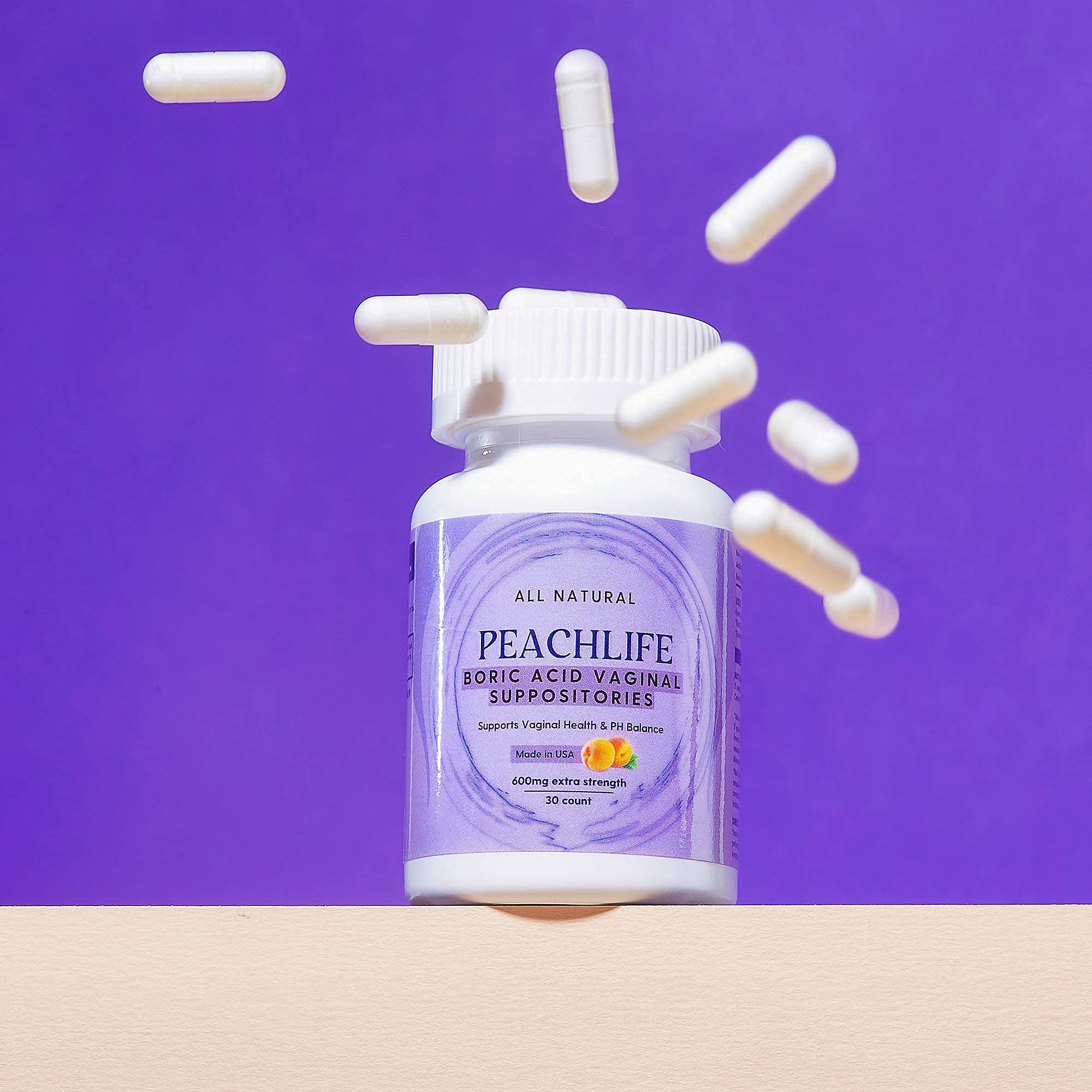 Peachlife Boric Acid Suppositories and Small Soft Menstrual Cup with Ring Pull PeachlifeUS supplements