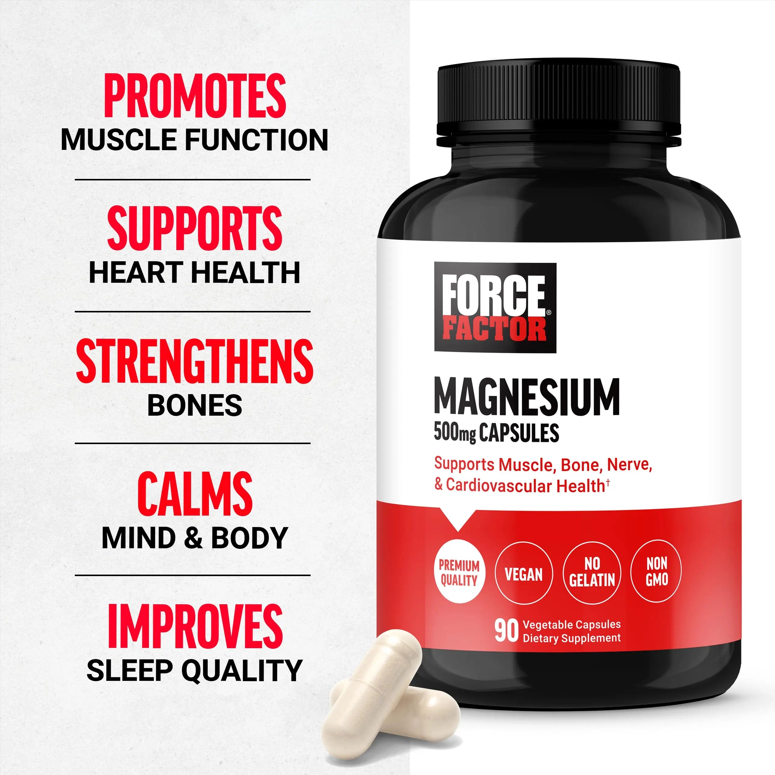 Force Factor Magnesium Complex Supplement to Support Muscles, Bones, Nerves, and Cardiovascular Health, Magnesium Glycinate, Magnesium Citrate, and Magnesium Oxide, Vegan, Non-GMO, 90 Capsules Force Factornz supplements