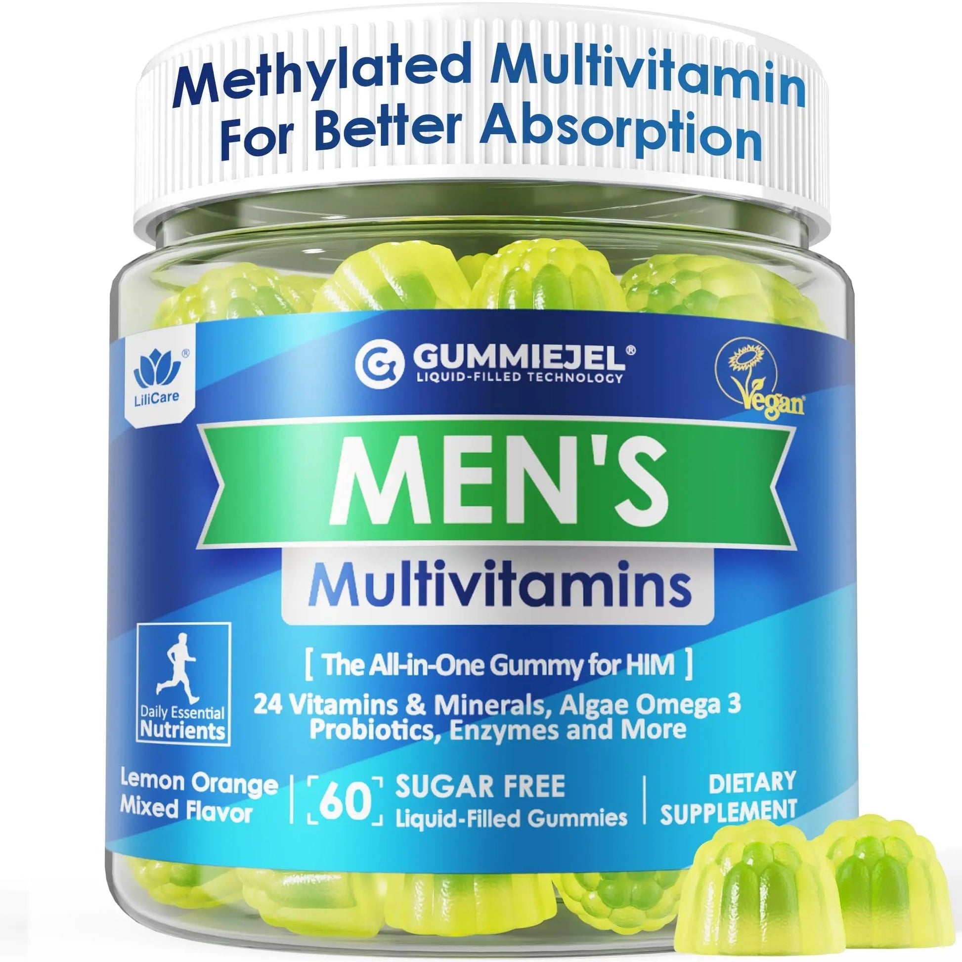 Mens Multivitamins Gummies, Methylated Multivitamin for Men, B Complex, Minerals, Vegan Omega 3, Probiotic, Enzyme LILICAREAu supplements