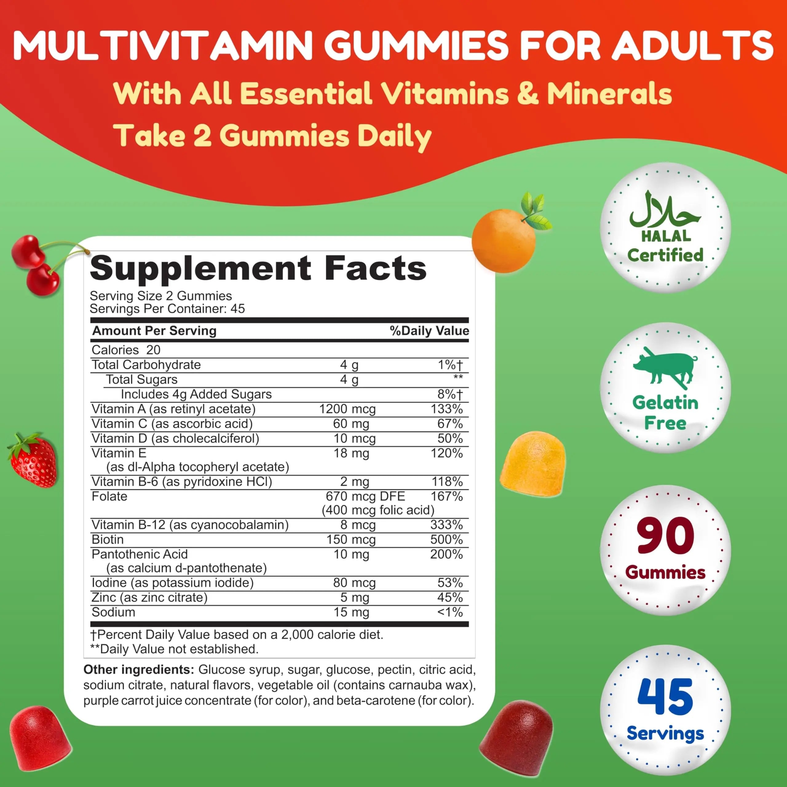 Halal Multivitamin Gummies for Women & Men | Immune & Overall Wellness | 90 Delicious Gummy Vitamins (45-Day Supply) SHIFAA NUTRITIONAu supplements