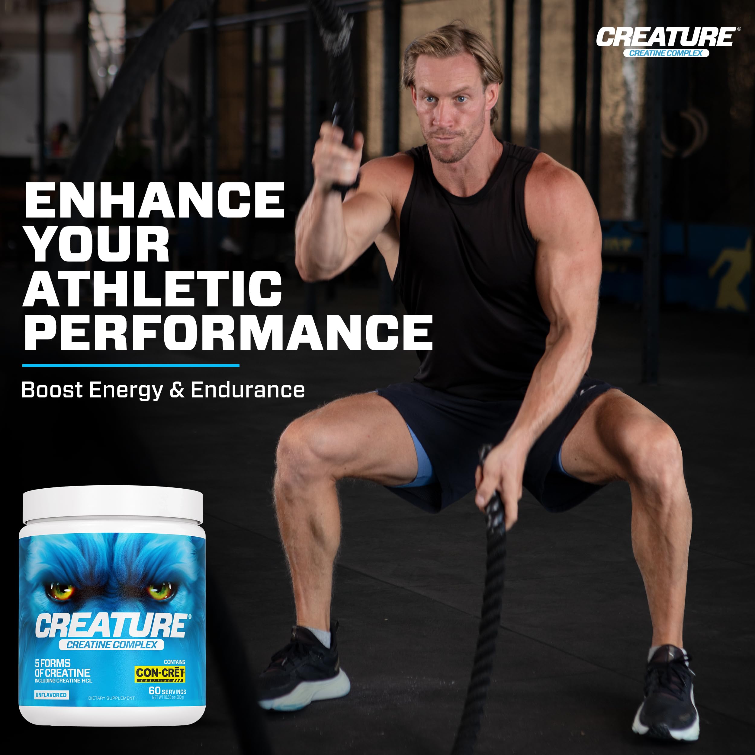 CREATURE® Creatine Complex - Creatine Monohydrate Powder with 5 Types of Creatine Including Con-Crēt® Creatine HCL, Promotes Muscle, Strength, Endurance, Brain Health, Unflavored, 300g 60 Servings CREATUREAu supplements