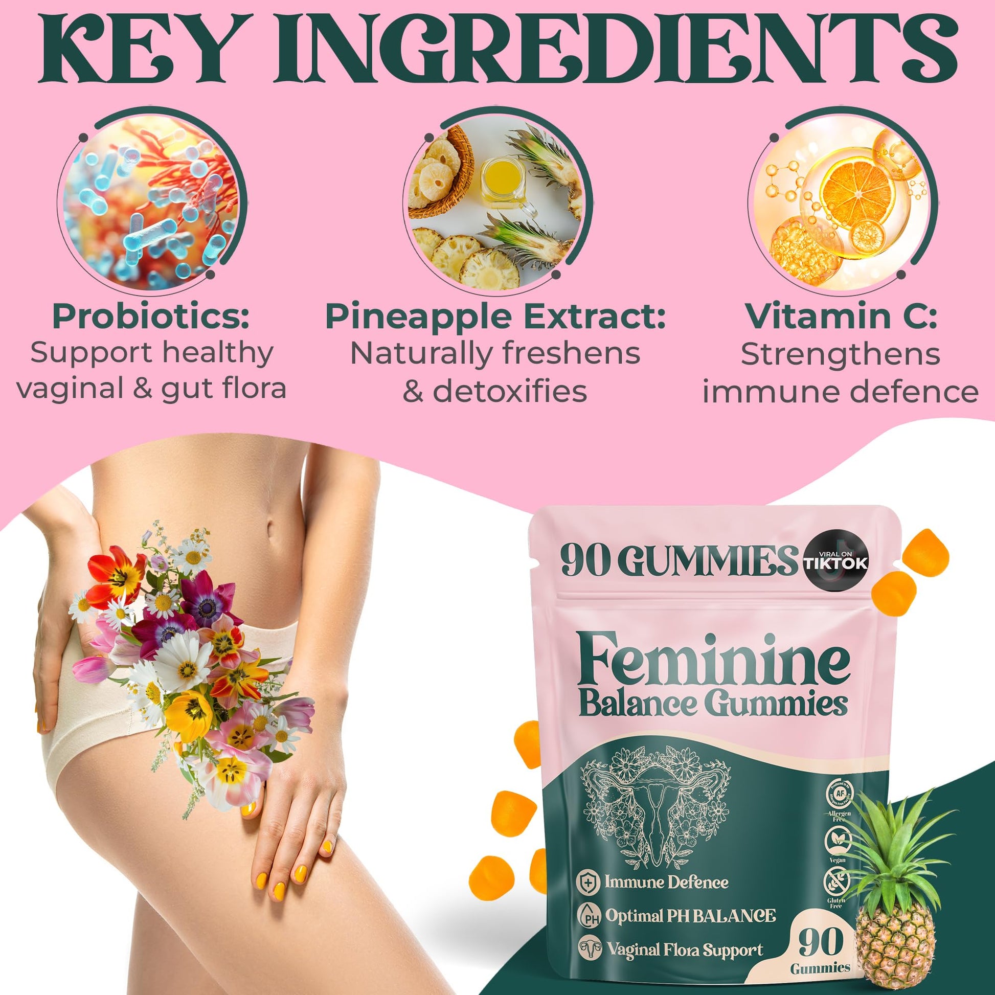 ORGANIC UPLIFT Premium Feminine Balance Gummies - for Women’s Health & Wellness - Immune Support - Vegan, Gluten-Free - Hawaiian Pineapple - 90 Gummies - 45 Servings ORGANIC UPLIFTAu supplements
