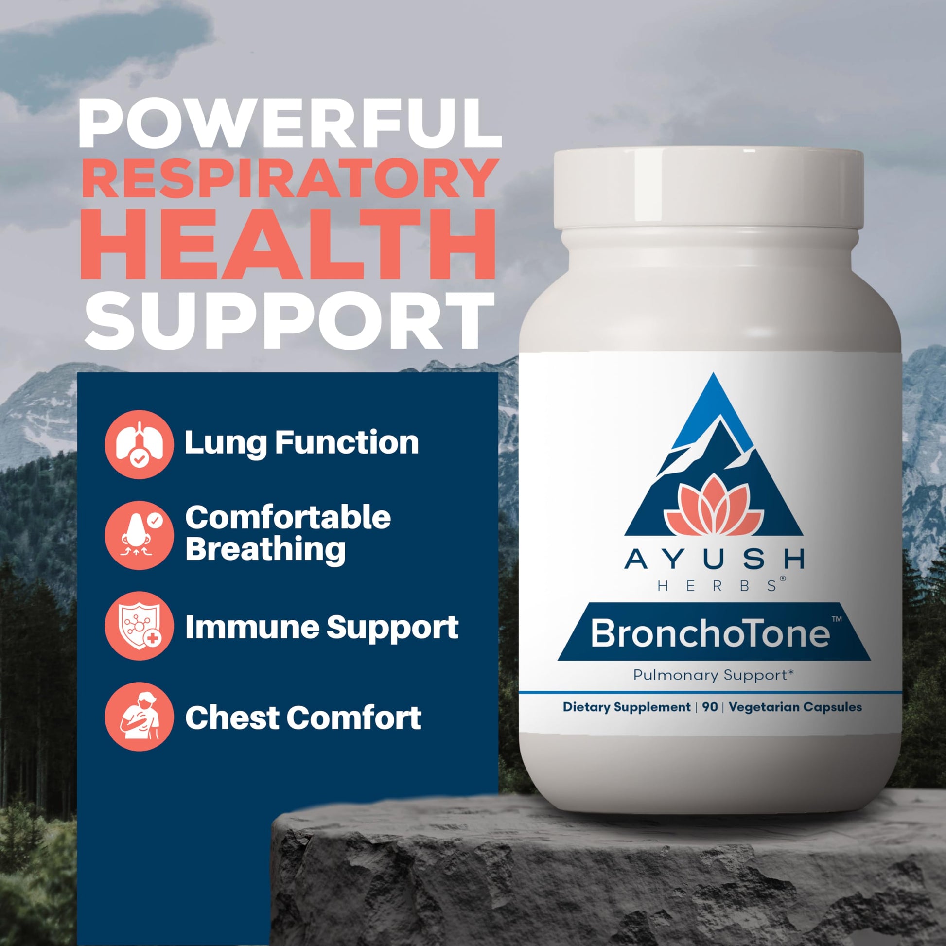 Ayush Herbs Bronchotone - Bronchial Support, Respiratory and Immune-Support Support Supplement for Women & Men, Adults, Pulmonary Care Supplement - 90 Vegetarian Capsules (1 Count) Ayush HerbsAu supplements