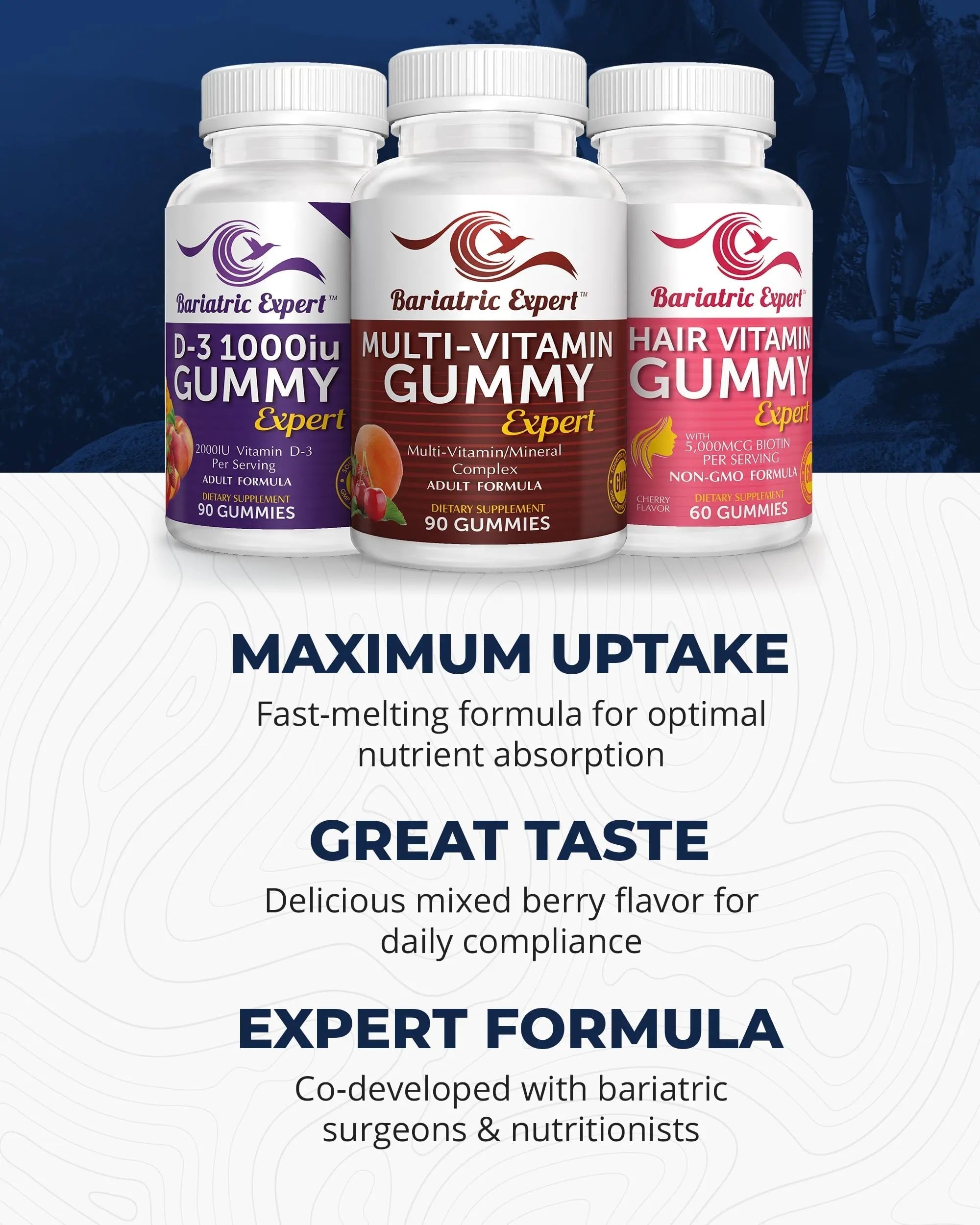 Bariatric Multivitamin 3 Pack, Multivitamin Gummy 90 Chews. - D3 Gummies 90 Chew - Hair Vitamin Gummy 60 Chews. Bariatric Food ExpertAu supplements