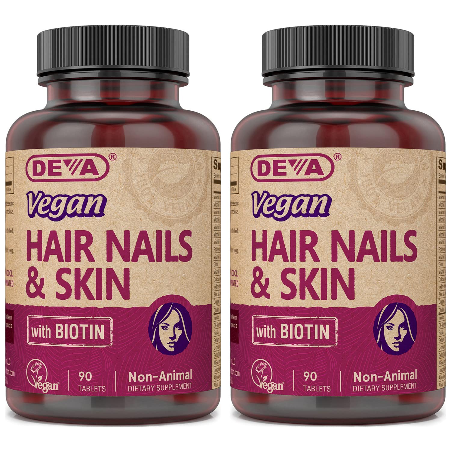 DEVA Vegan Vitamins Hair, Nails & Skin Supplement with 500 mcg of Biotin Per Tablet 90 Tablets (Pack of 2) DEVAAu supplements