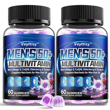 Sugar Free Multivitamin Gummies for Men 50 Plus - Methylated Multivitamin with Omega-3, CoQ10, Elderberry & Turmeric VeyttisyAu supplements