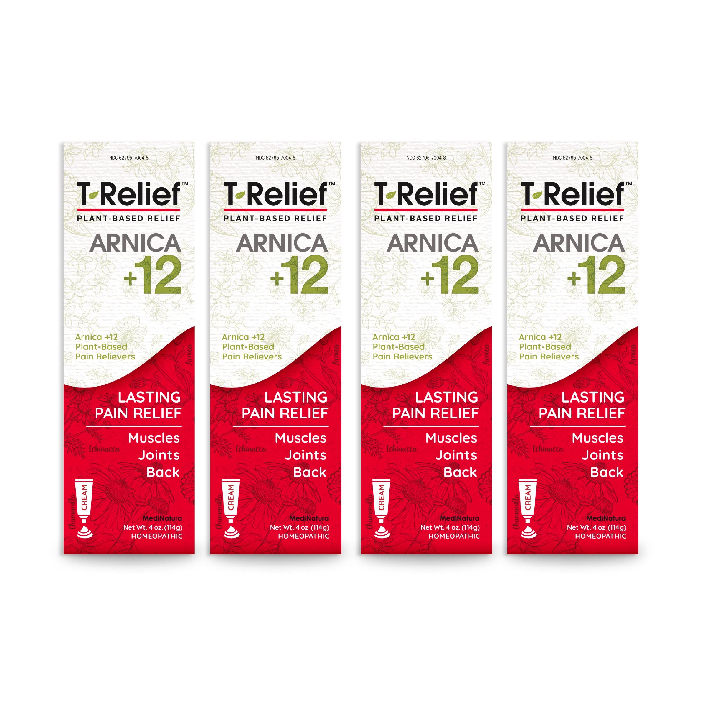 T-Relief Arnica +12 Cream Natural Relieving Actives for Back Pain Joint Soreness Muscle Aches & Stiffness, Whole Body Fast Acting Relief for Women & Men - 4 oz (4 Pack) MediNaturaAu supplements