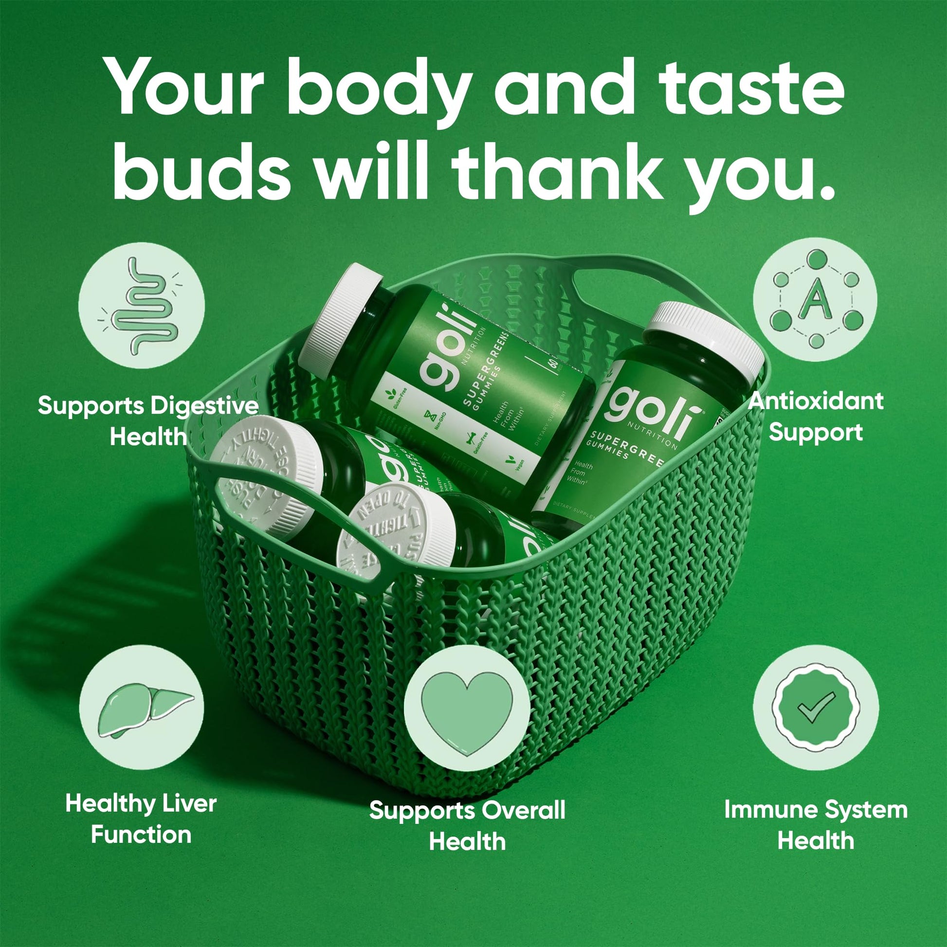 Goli Supergreens Gummies with Probiotics - Artichoke Leaf Extract, Spirulina, Kale, Vitamins A, B6, B12 - Vegan, Gluten-Free, Non-GMO GoliAu supplements