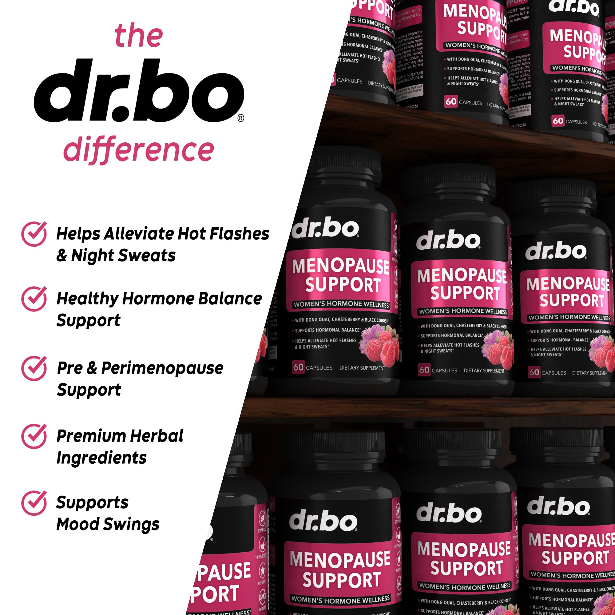 Menopause Supplements for Women Support Pills - Natural Menopause Relief for Hot Flashes, Night Sweats & Mood Swings with Dong Quai, Chasteberry & Black Cohosh - Hormone Balance for Women Supplement DR. BOAu supplements