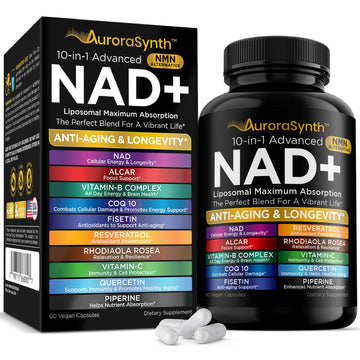 NAD+ Supplement Liposomal Capsules - Max Absorption for Cellular Energy, Healthy Aging, Brain Function & DNA Health - Vegan, Non-GMO, Gluten-Free Supplement - 60 Capsules - Supports NAD Levels AuroraSynthAu supplements
