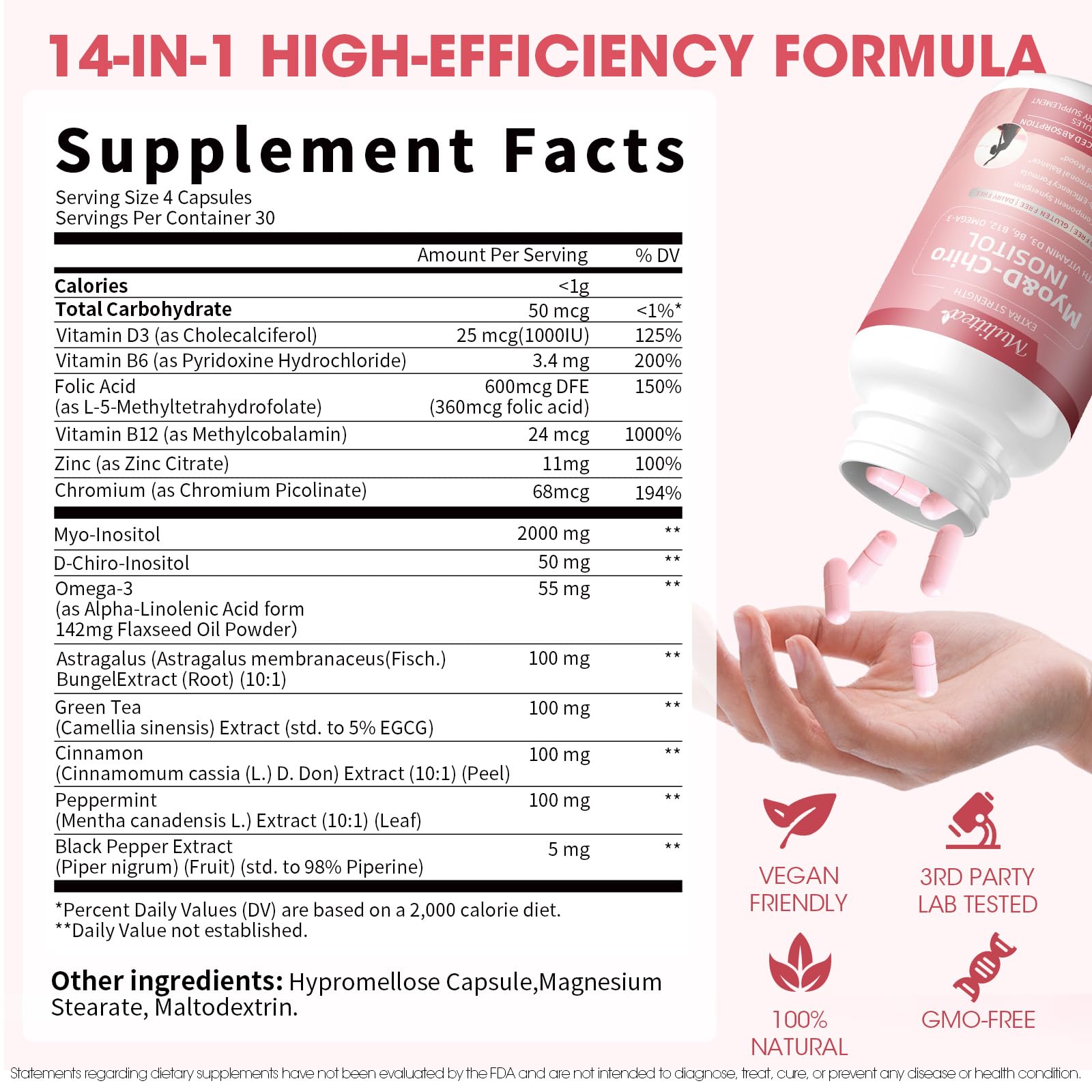 Mulittea Myo-Inositol & D-Chiro Supplement for Women - 14-in-1 Liposomal Inositol with Folic Acid,Omega-3 & Multivitamin for Hormone Balance,Support Ovarian,Skin & Mood- 40:1 Vegan 120 Capsules MulitteaAu supplements