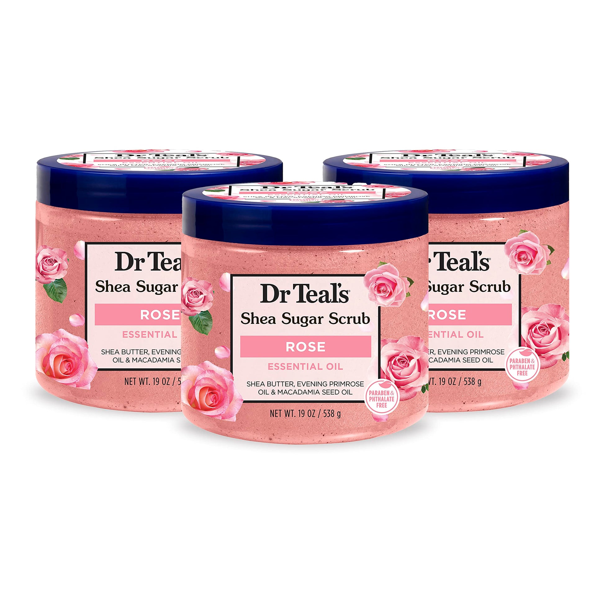 Dr Teal's Shea Sugar Body Scrub, Rose with Essential Oil, 19 oz (Pack of 3) Packaging May Dr Teal'sAu supplements