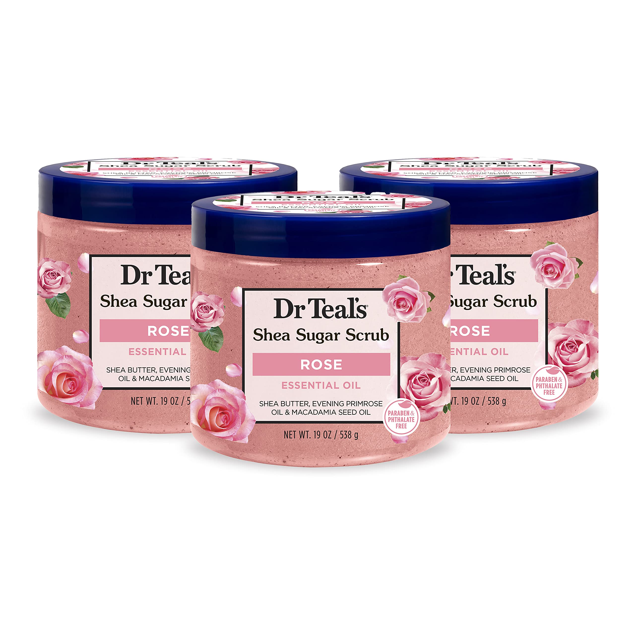Dr Teal's Shea Sugar Body Scrub, Rose with Essential Oil, 19 oz (Pack of 3) Packaging May Dr Teal'sAu supplements