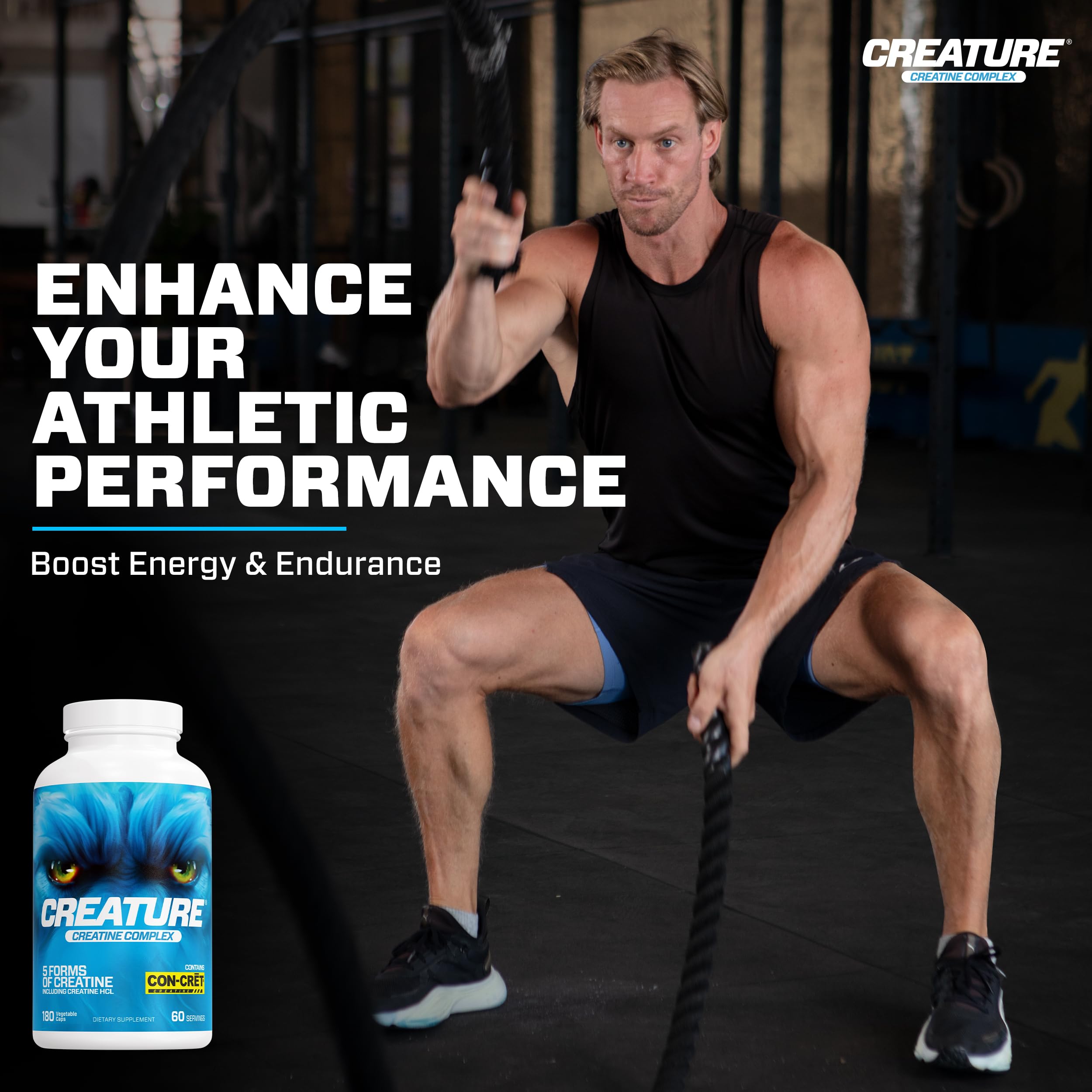 CREATURE® Creatine Complex - Creatine Monohydrate Capsules with 5 Types of Creatine Including Con-Crēt® Creatine HCL, Promotes Muscle, Strength, Endurance, Brain Health, 180 Veggie Caps, 60 Servings CREATUREAu supplements