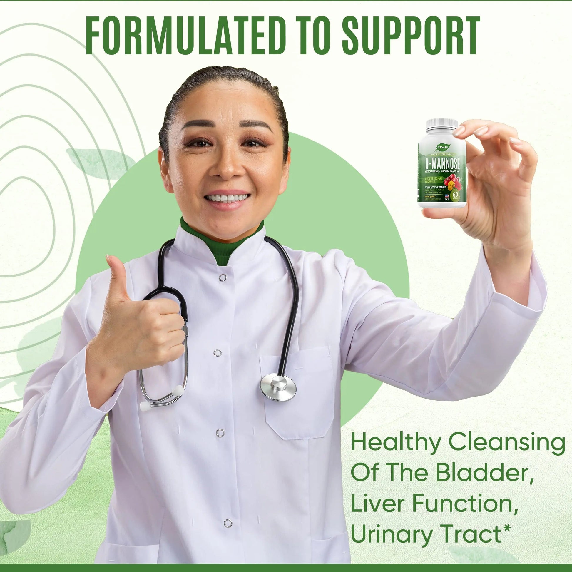 YEVANI 100% Pure D-Mannose Capsules 1000 mg with Cranberry, Hibiscus, and Dandelion Extract, Fast Acting Professional UTI Prevention Formula for Urinary Tract Health and Bladder Support YEVANIAu supplements