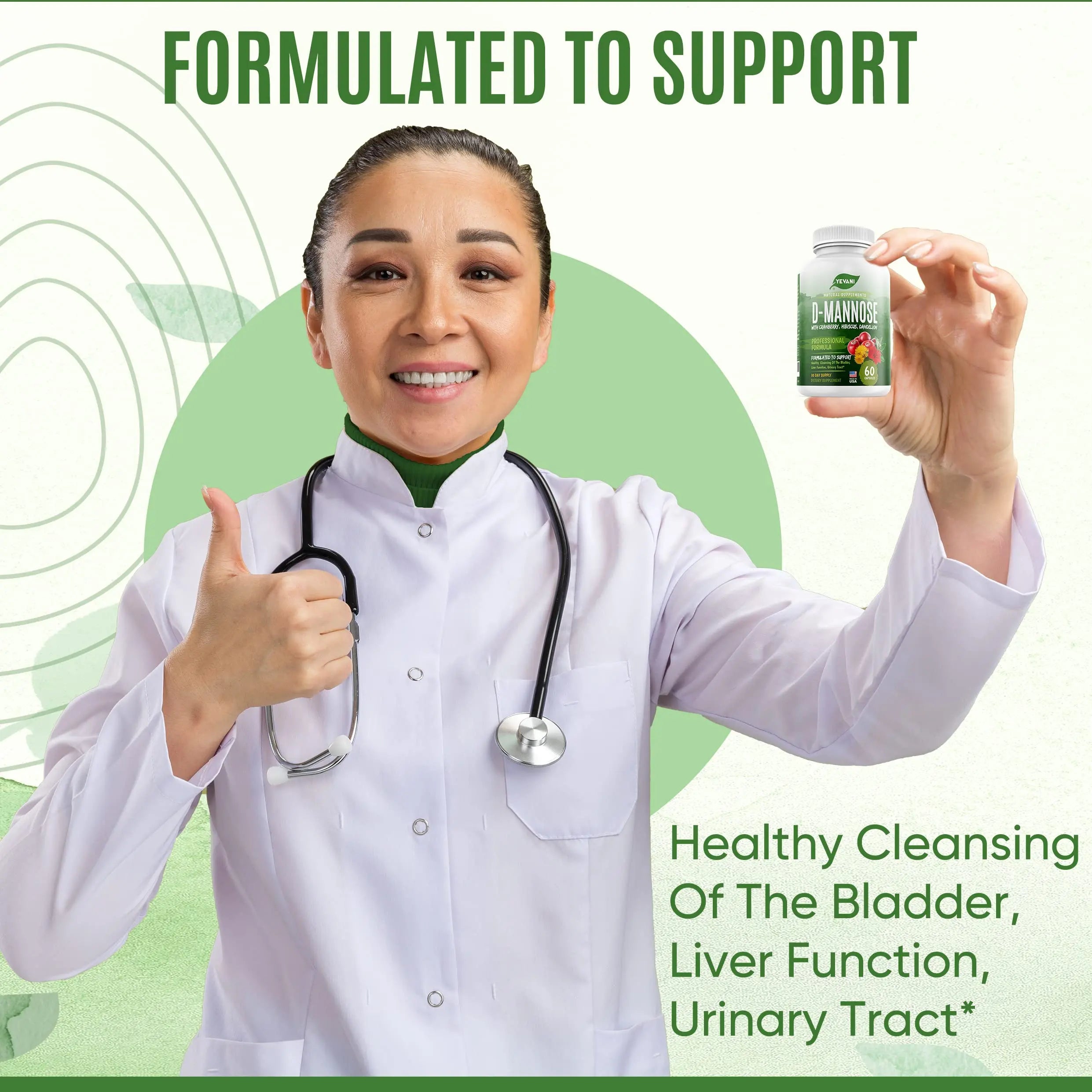 YEVANI 100% Pure D-Mannose Capsules 1000 mg with Cranberry, Hibiscus, and Dandelion Extract, Fast Acting Professional UTI Prevention Formula for Urinary Tract Health and Bladder Support YEVANIAu supplements