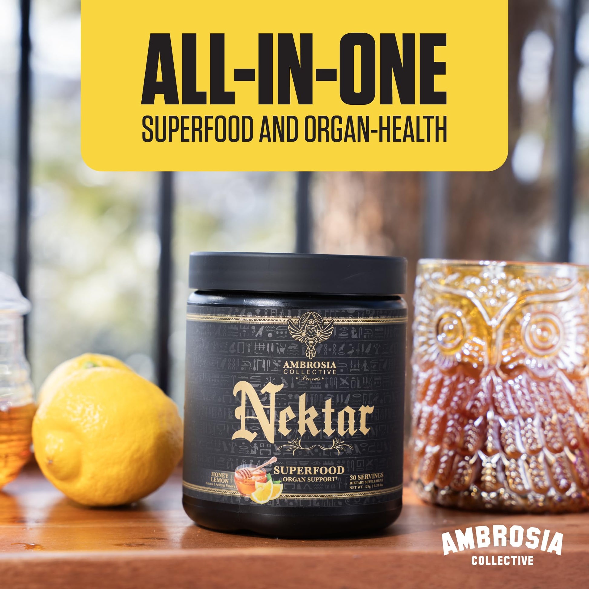 Ambrosia Superfood Organ & Cycle Support Powder | Liver & Kidney Support with Milk Thistle, Red Yeast Rice & CoQ10 | 13 Superfood Ingredients | 30 Servings | Honey Lemon AmbrosiaAu supplements