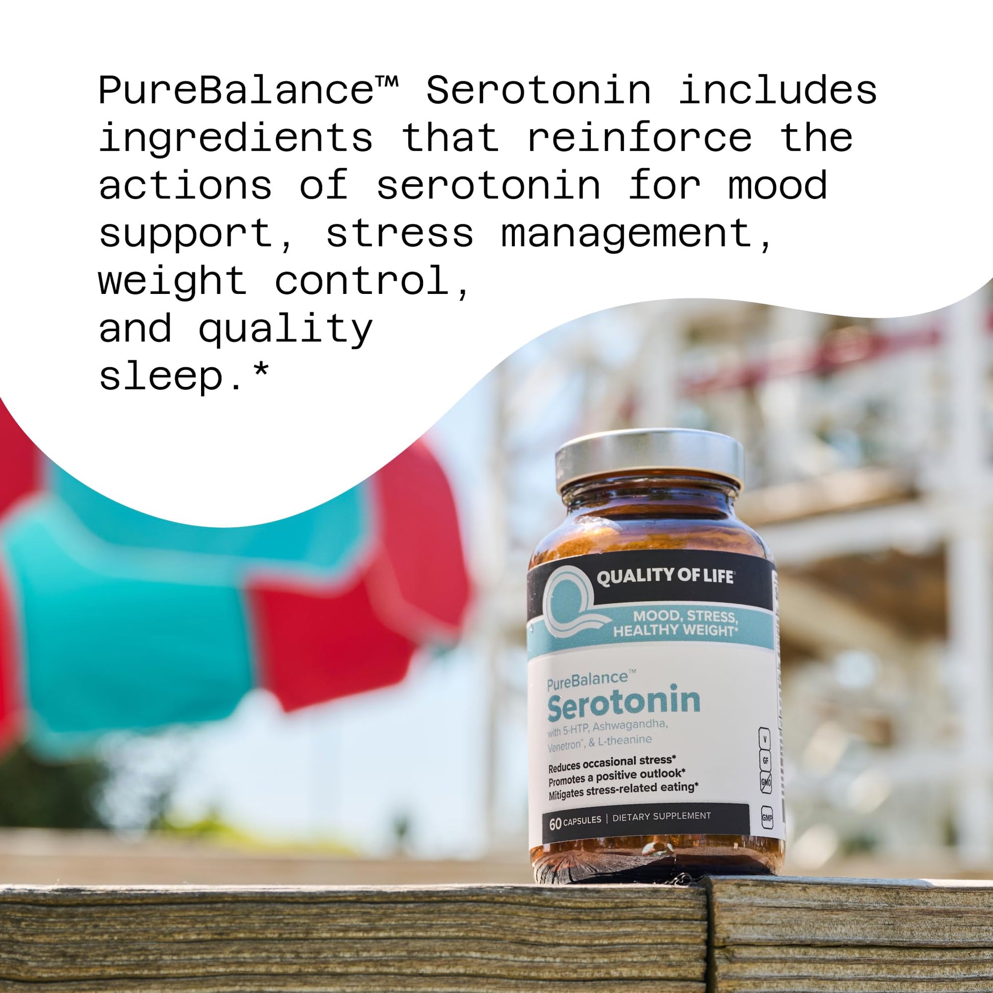 Quality of Life Pure Balance Serotonin Premium–Helps Boost Serotonin & Cortisol Levels - Includes 5-HTP, Venetron, Sensoril, Vitamin D3 & L-Theanine–60 Capsules Quality of LifeAu supplements