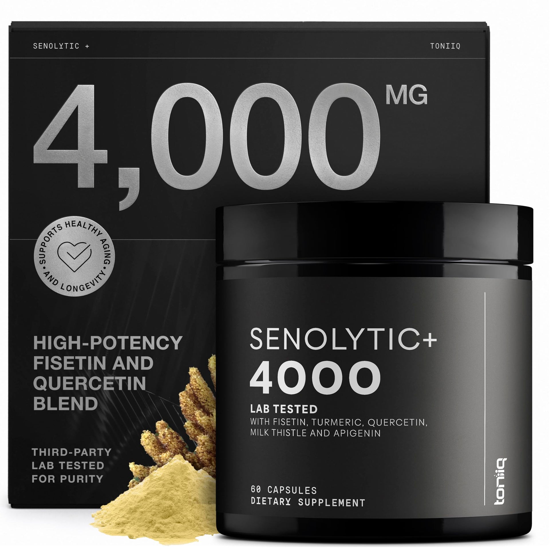 Fisetin Supplement – Senolytic Supplement Ultra High Potency 4,000mg with Quercetin, Curcumin 97%, Apigenin & Milk Thistle – High Strength Blend – Third-Party Lab Tested – 3 Month Supply ToniiqAu supplements