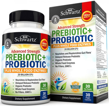 Probiotic & Prebiotic Digestive Health Capsules - 30ct, Gluten & Dairy Free, Non-GMO BioSchwartzUS supplements