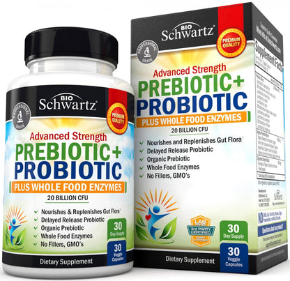 Probiotic & Prebiotic Digestive Health Capsules - 30ct, Gluten & Dairy Free, Non-GMO BioSchwartzUS supplements