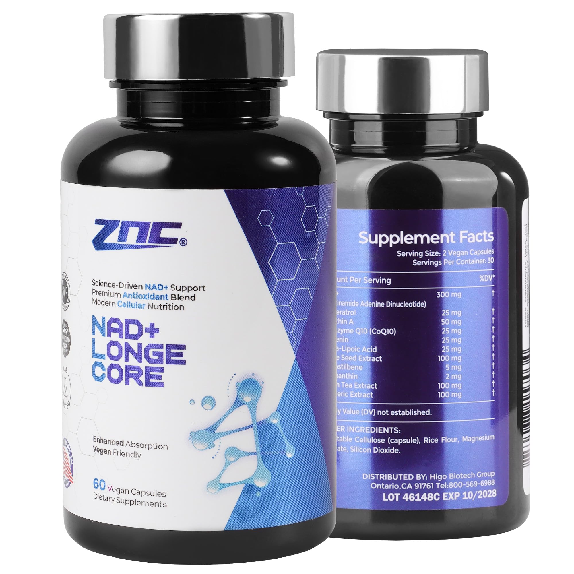 ZNC®10-in-1 NAD+ Supplement with Liposomal NAD, Urolithin A & Resveratrol for Energy & Cellular Repair - 60 Vegan Capsules ZNCAu supplements
