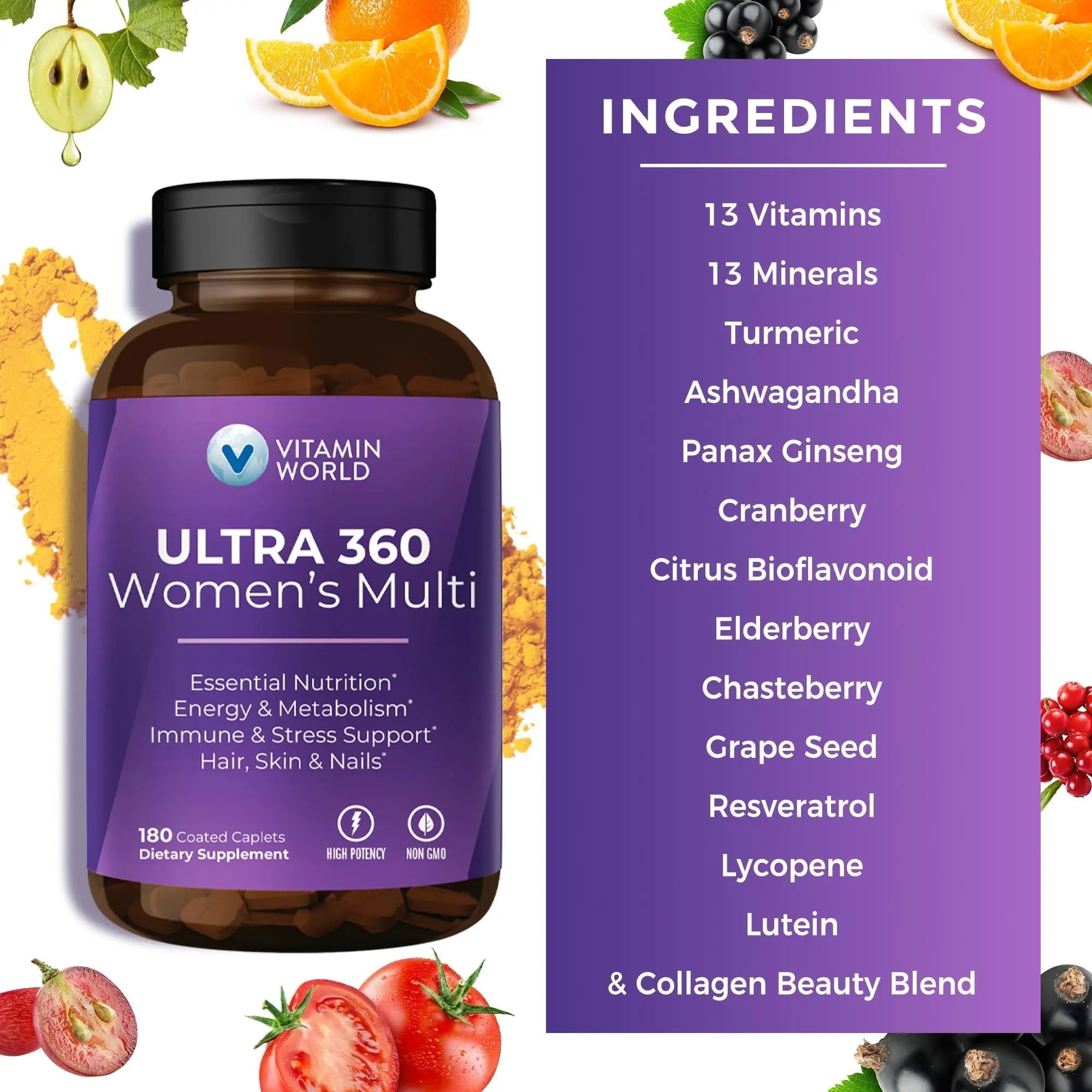 Vitamin World Ultra 360 Multivitamin for Women, Women's Multivitamin with Herbs & Collagen for Hair, Skin & Nails, Supplement with Iron, Vitamin A, B, C, D, E Vitamin WorldAu supplements