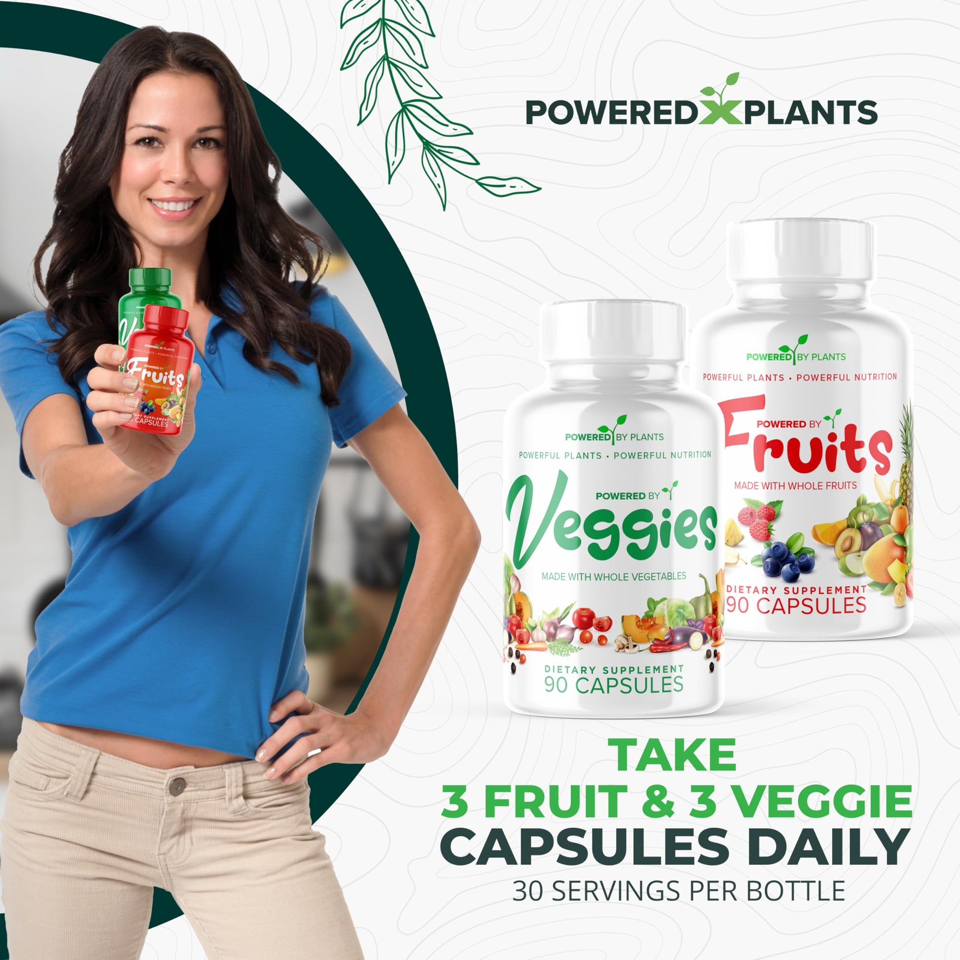 Daily Fruits and Veggies Supplement - 180 Capsules for 30 Days, Non GMO & Gluten Free Superfood with Natural Vitamins - Powered by Plants, 2-Pack POWERED X PLANTSAu supplements